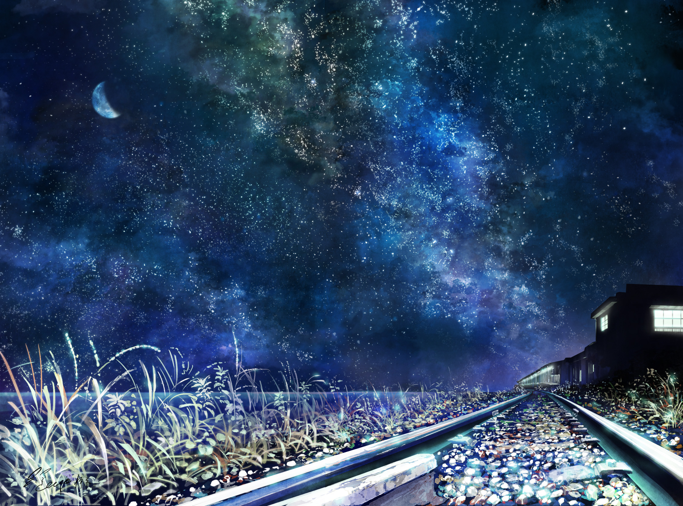 Moon Railroad Starry Sky Train Station 2268x1680