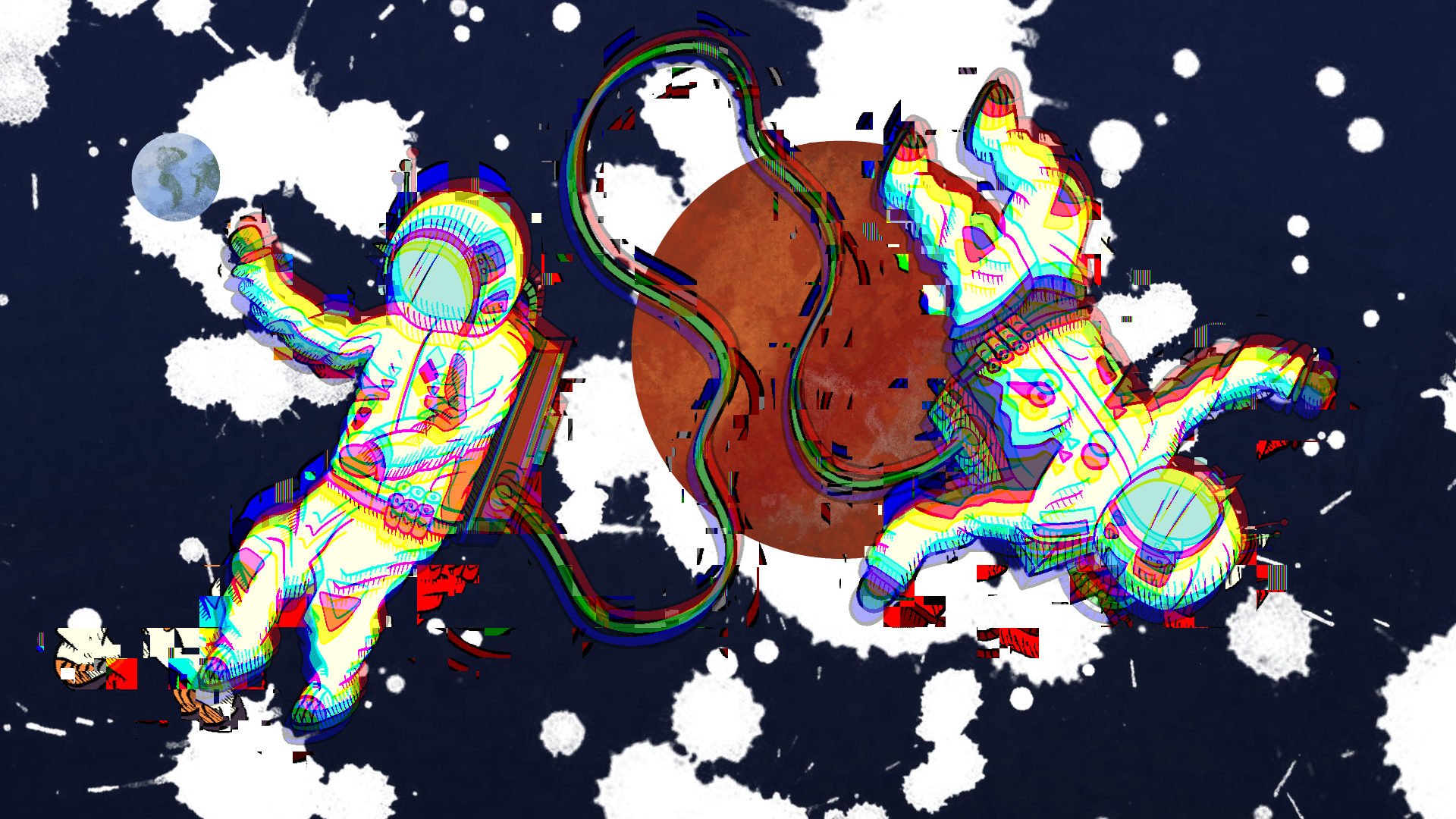 Space Glitch Art Astronaut Earth Color Burst Artwork Space Art 1920x1080