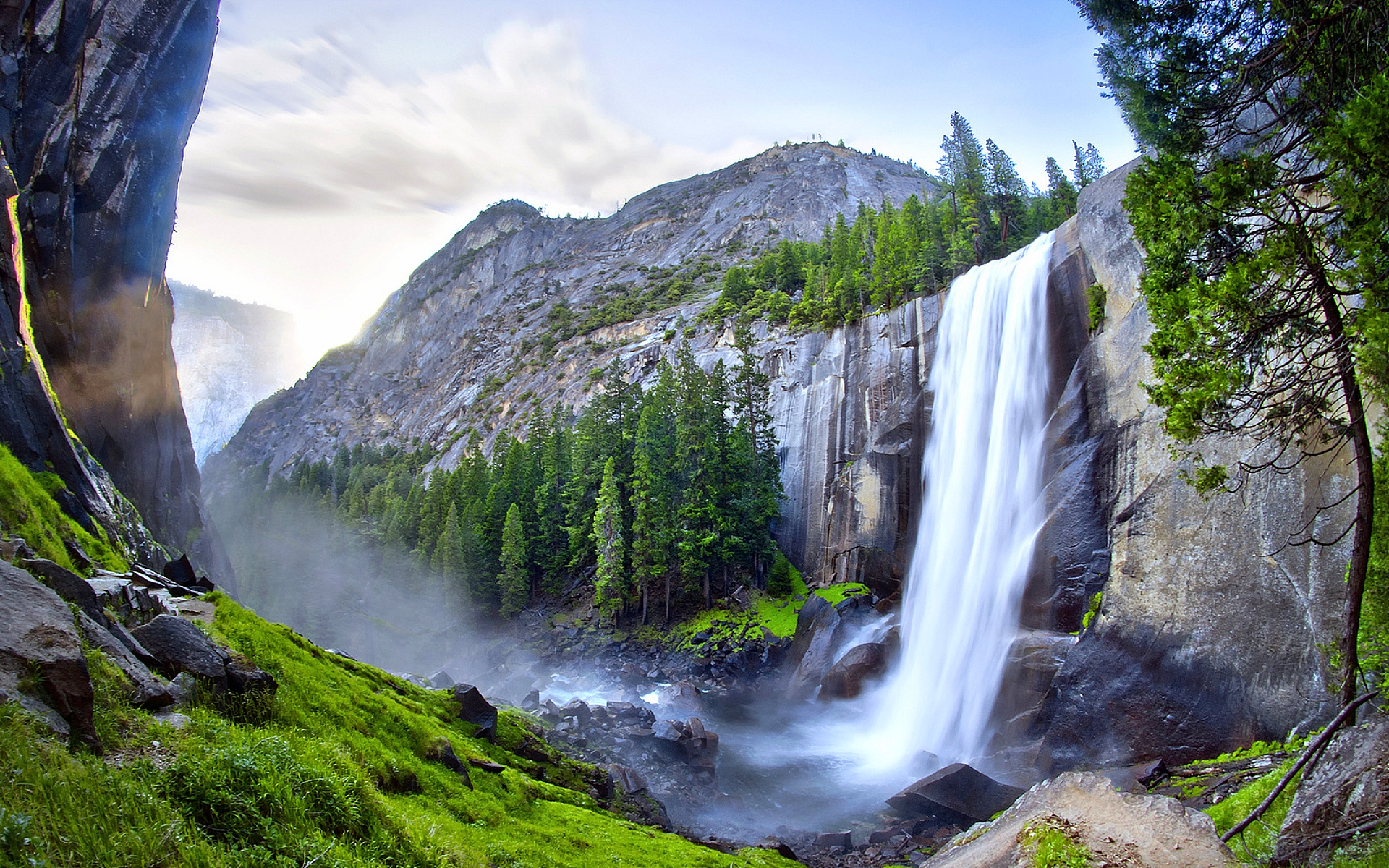 Earth Mountain Rock Tree Waterfall Yosemite National Park 1920x1200