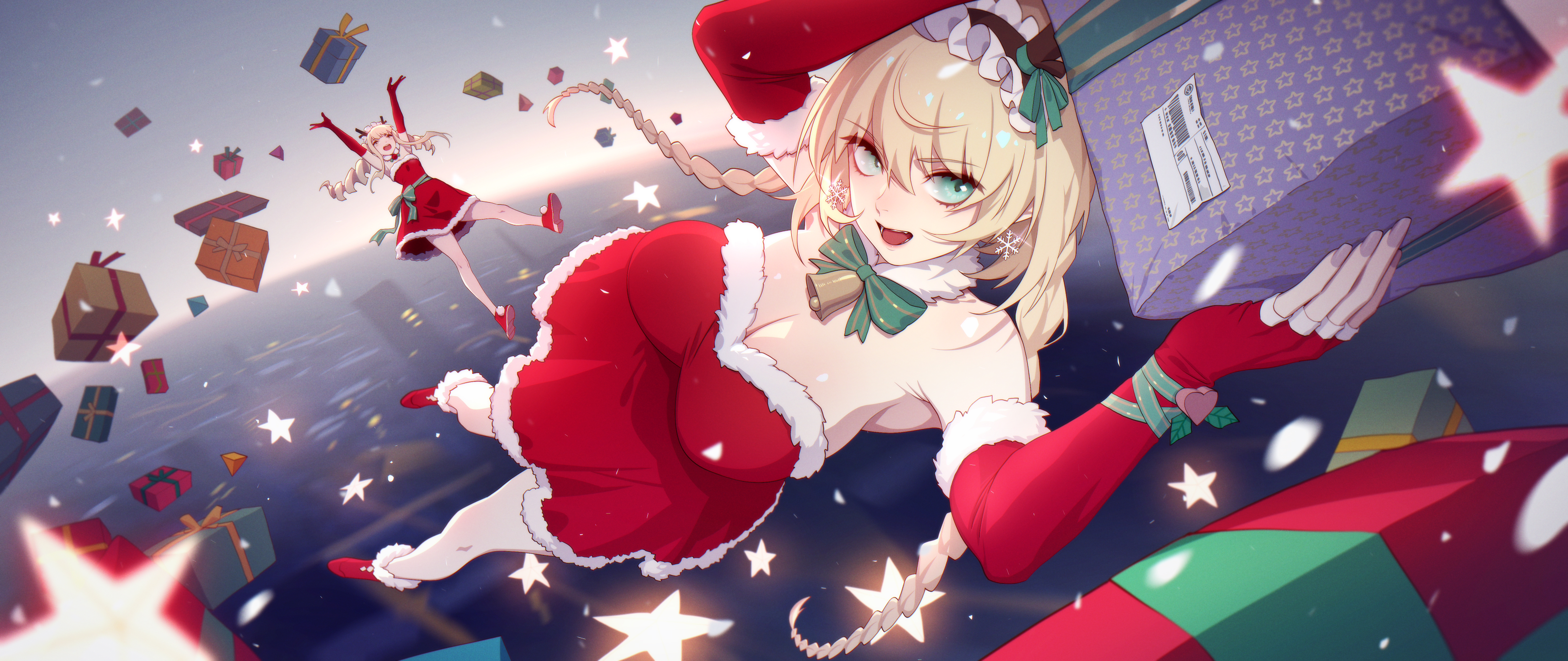 Anime Anime Girls Original Characters Presents Christmas Presents Blonde Thankstar404 Santa Girl 5926x2500