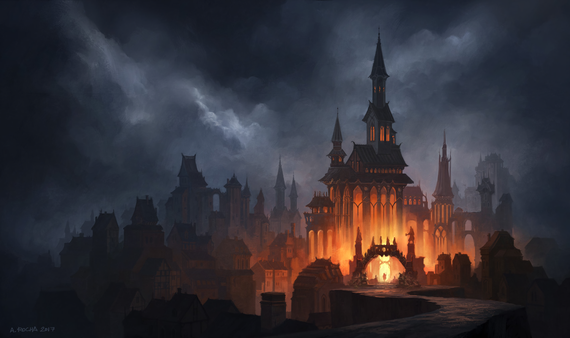 Artistic Castle Cloud Dark Fantasy Fire Gothic 1920x1138