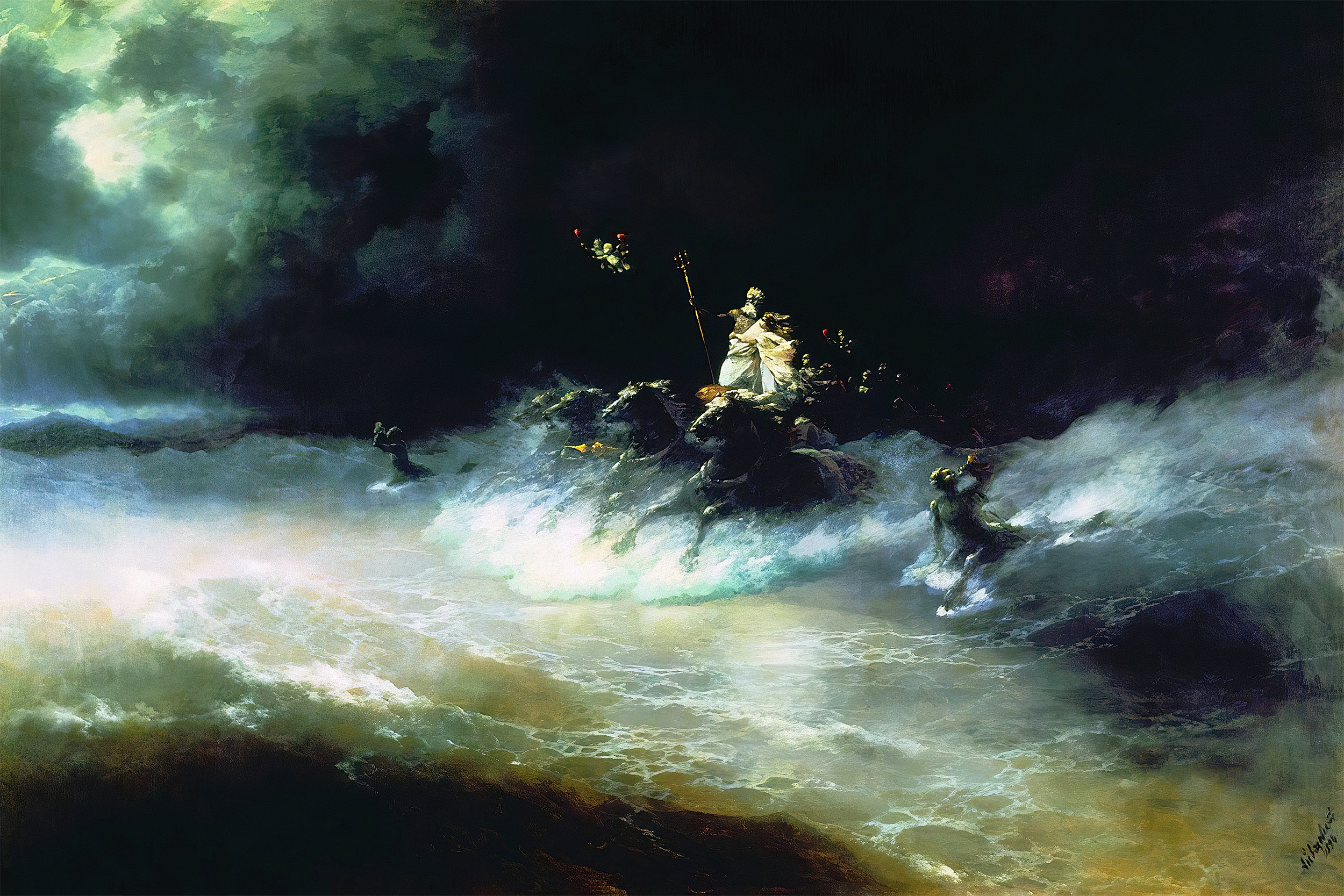 Travel Of Poseidon By Sea Ivan Aivazovski Greek Mythology Poseidon Horse Painting Classic Art 2500x1667