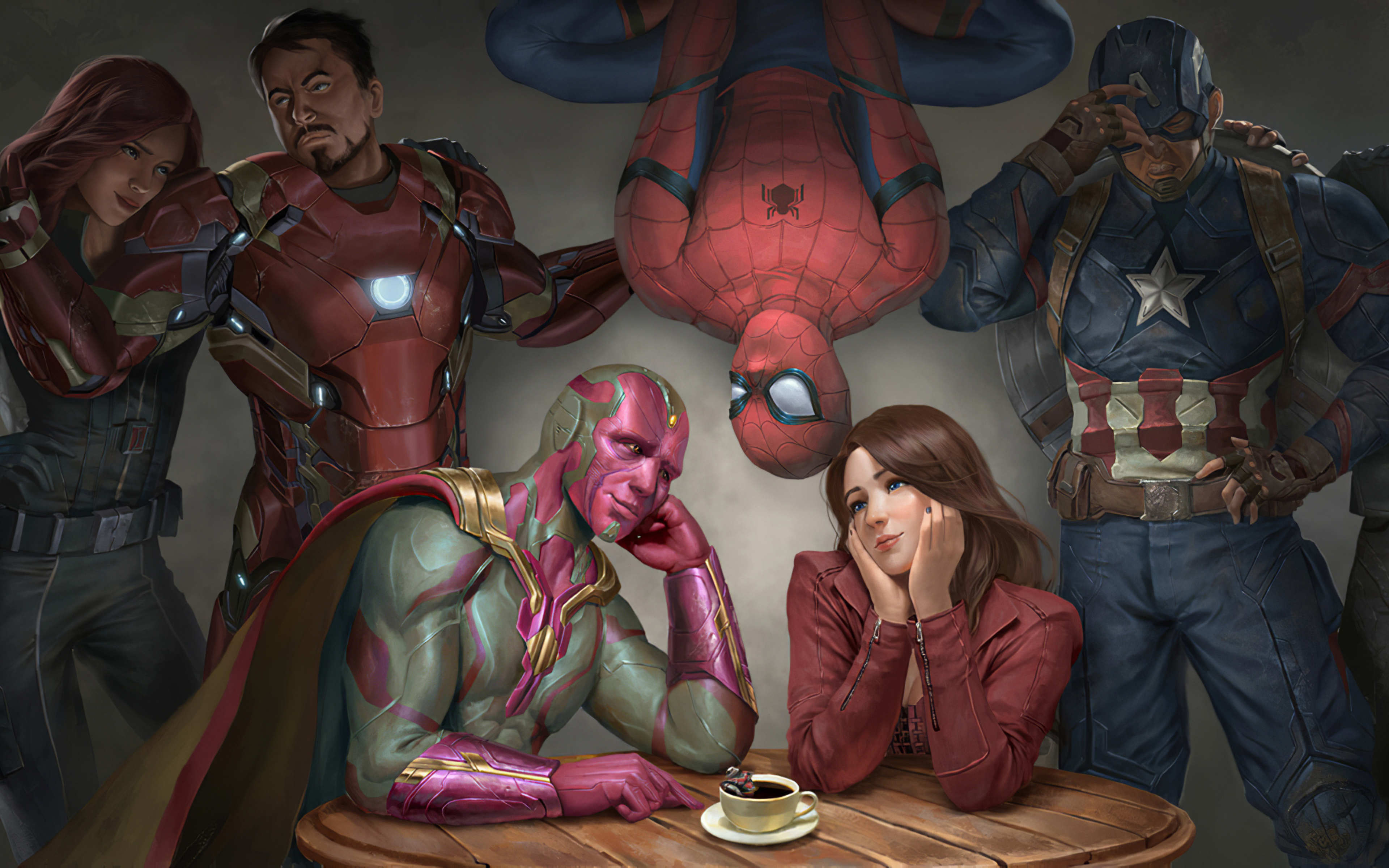 Black Widow Captain America Iron Man Marvel Comics Peter Parker Scarlet Witch Spider Man Superhero V 3840x2400