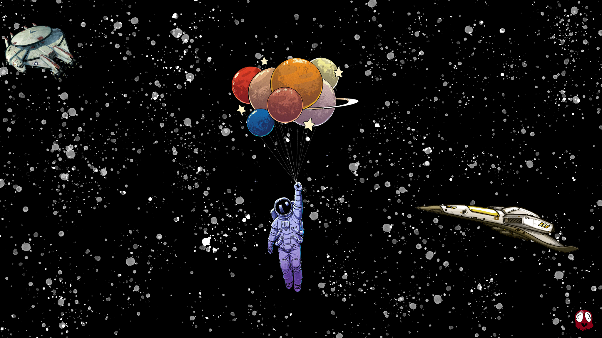 Space Astronaut Planet Cartoon 2048x1152