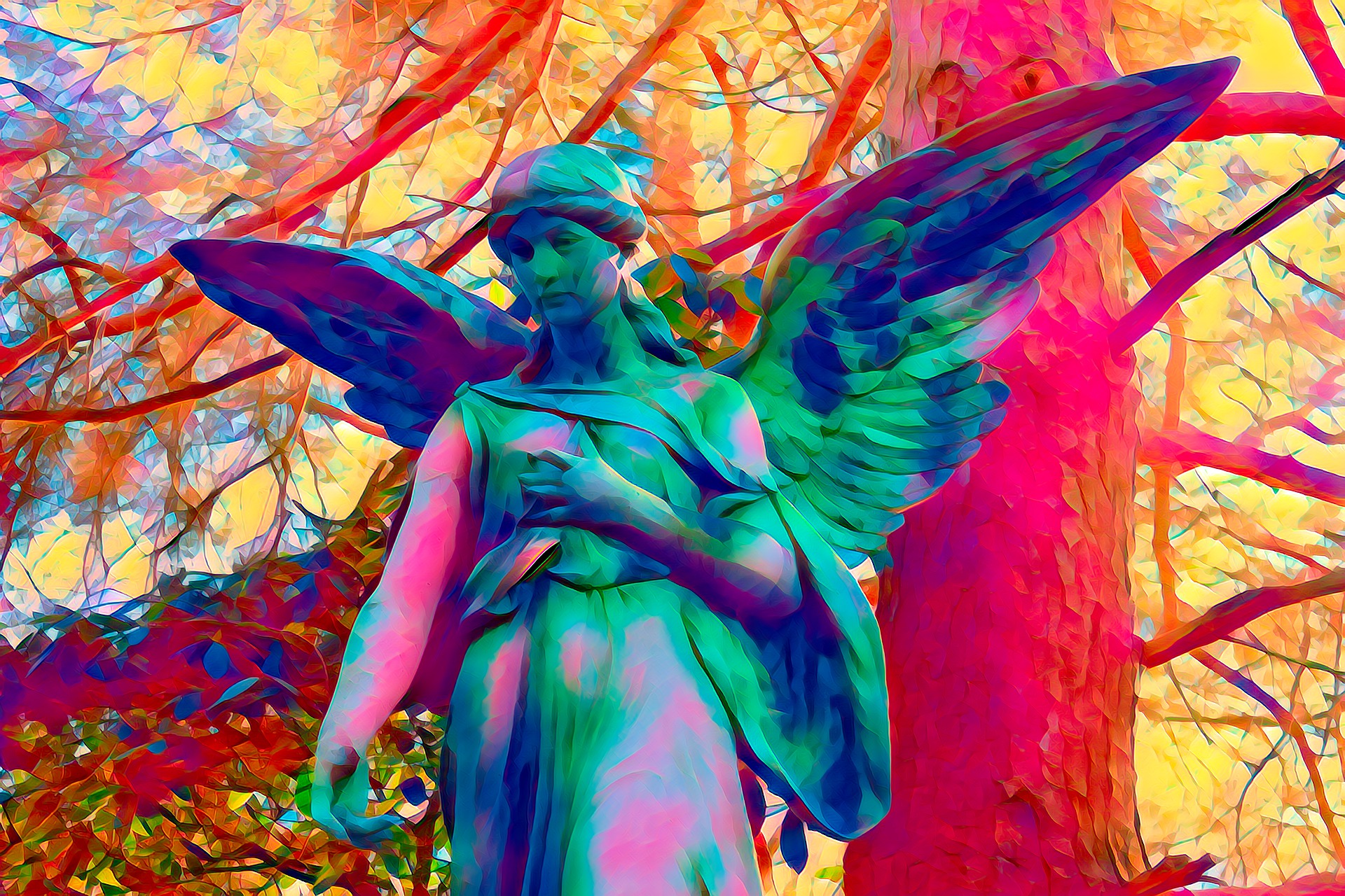 Angel Statue Colors Statue 1920x1280