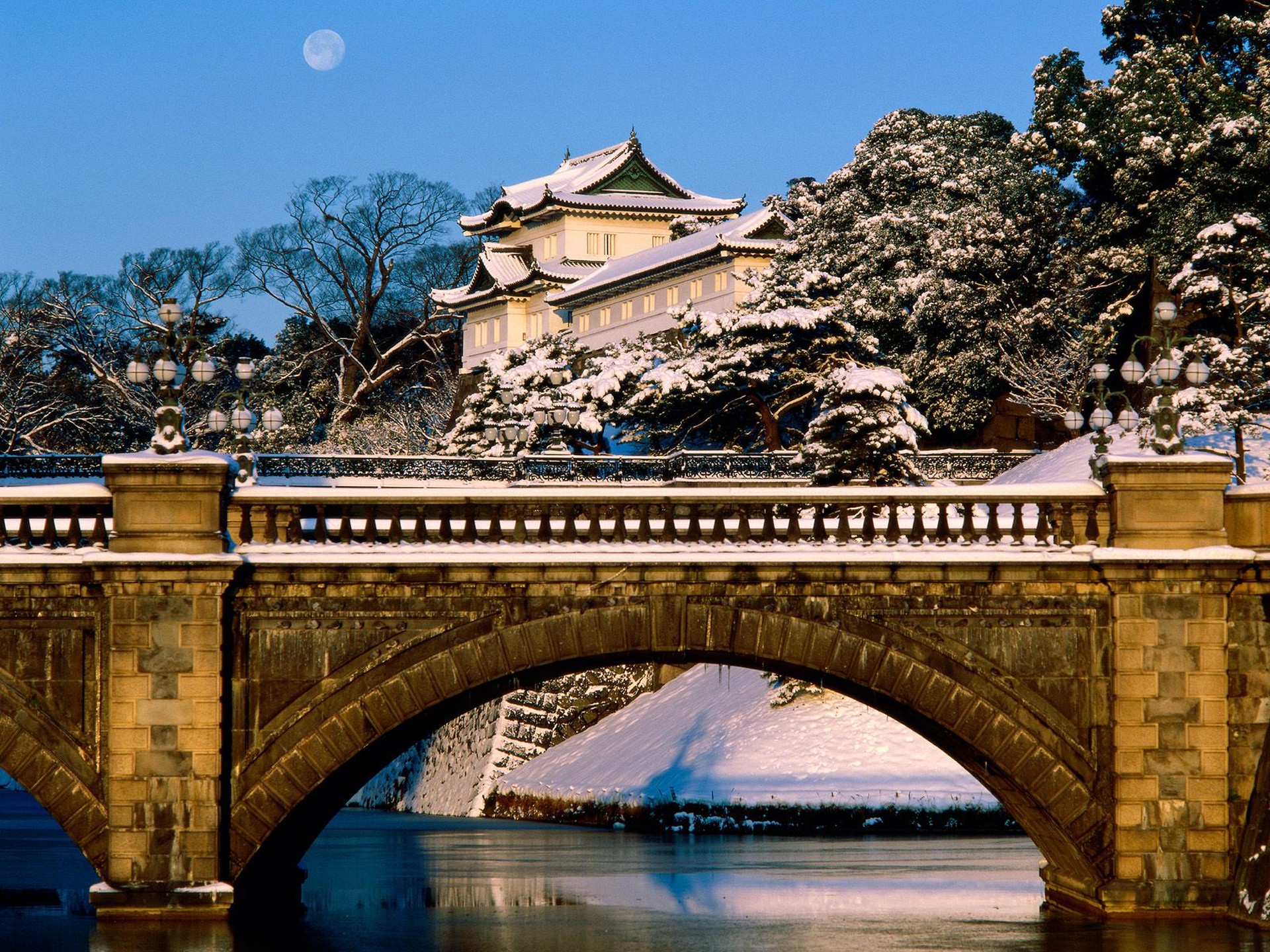 Bridge Japan Palace Snow Winter 1920x1440