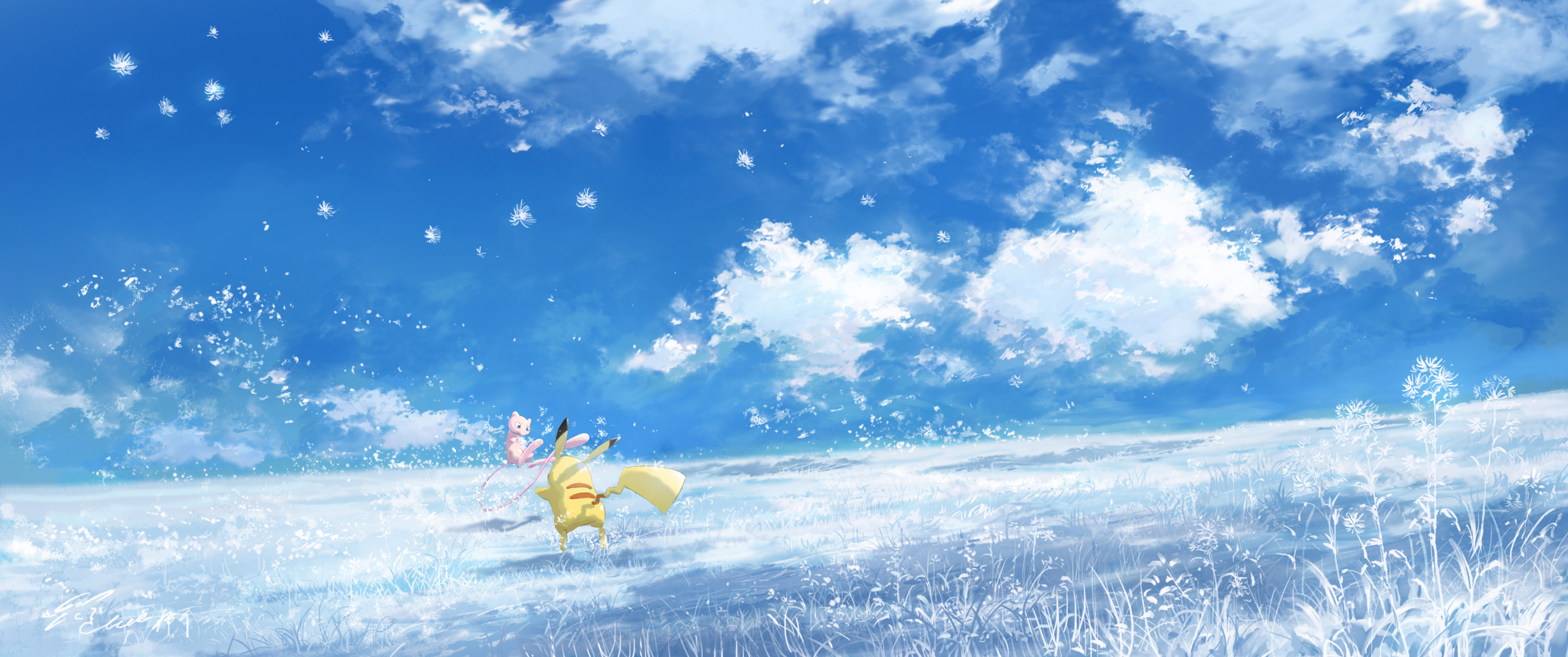 Mew Pokemon Pikachu Sky 2835x1188