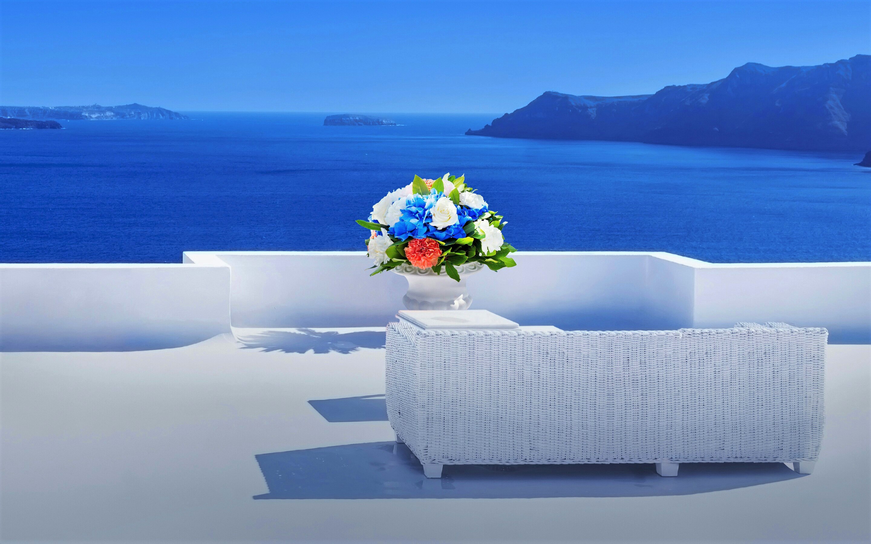 Balcony Couch Flower Greece Horizon Lounge Ocean Santorini Sea 2880x1800