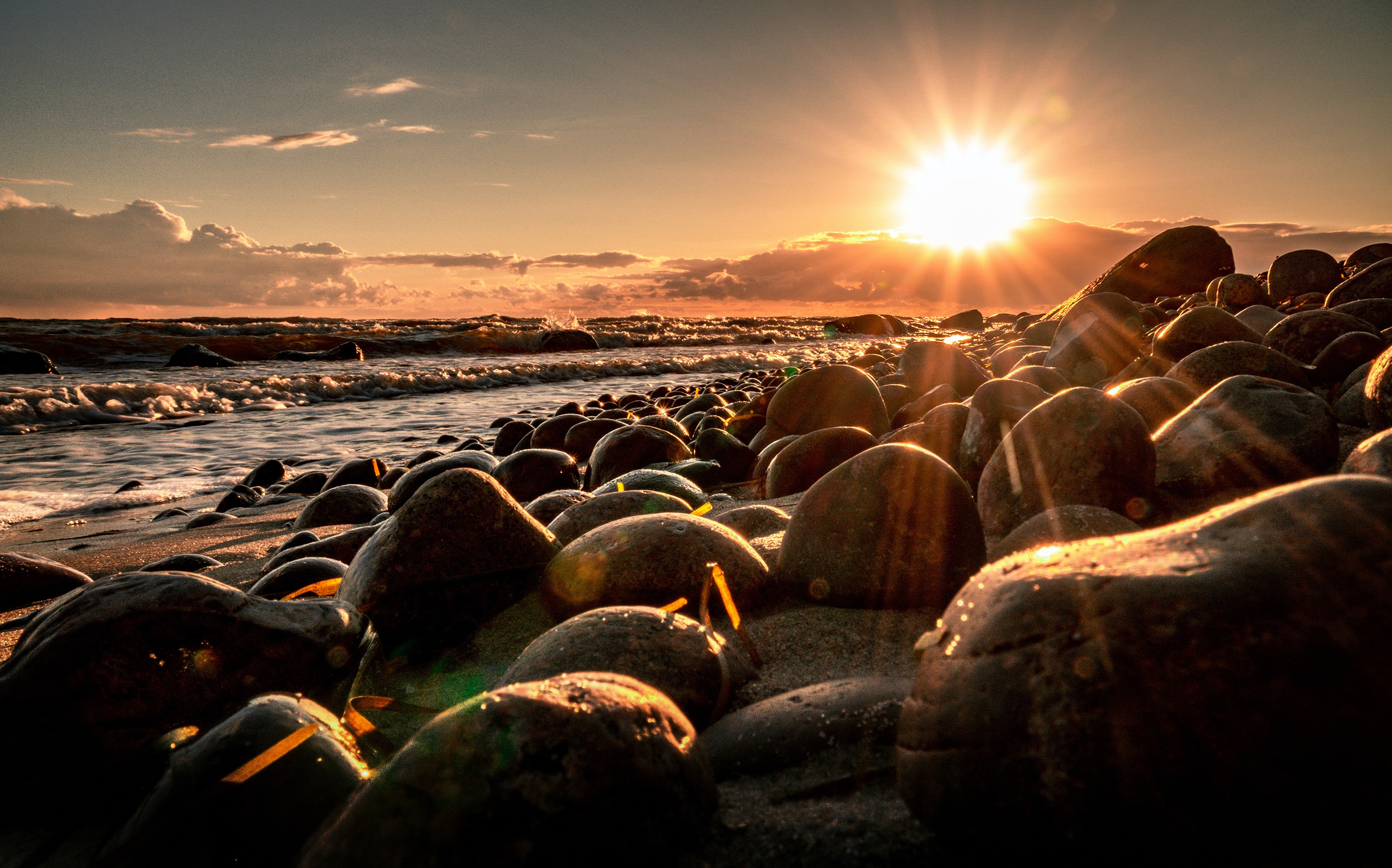 Coast Sea Stone Sun Sunset 2880x1796