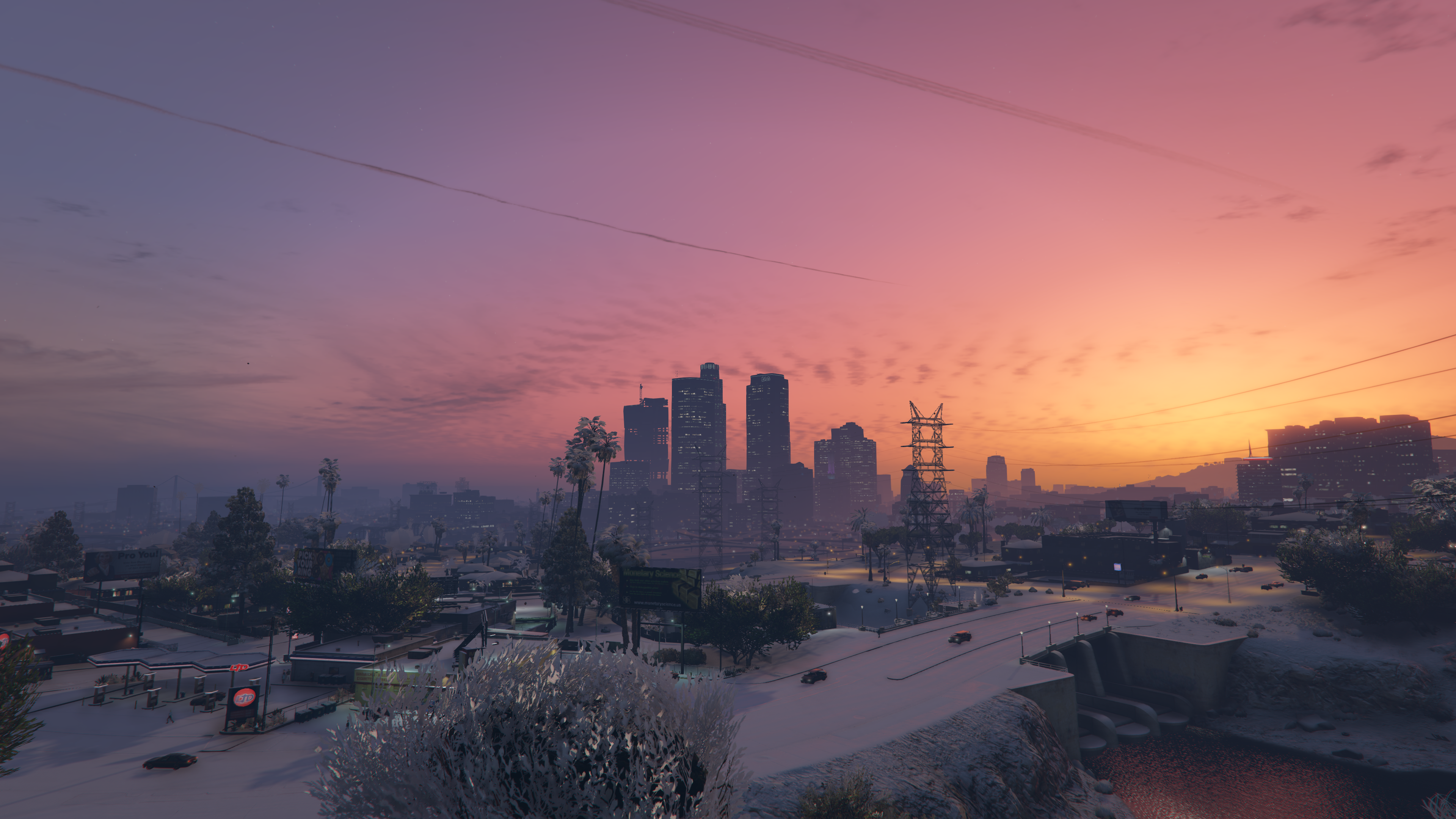 Grand Theft Auto V Los Angeles Water Sunset Snow 3840x2160
