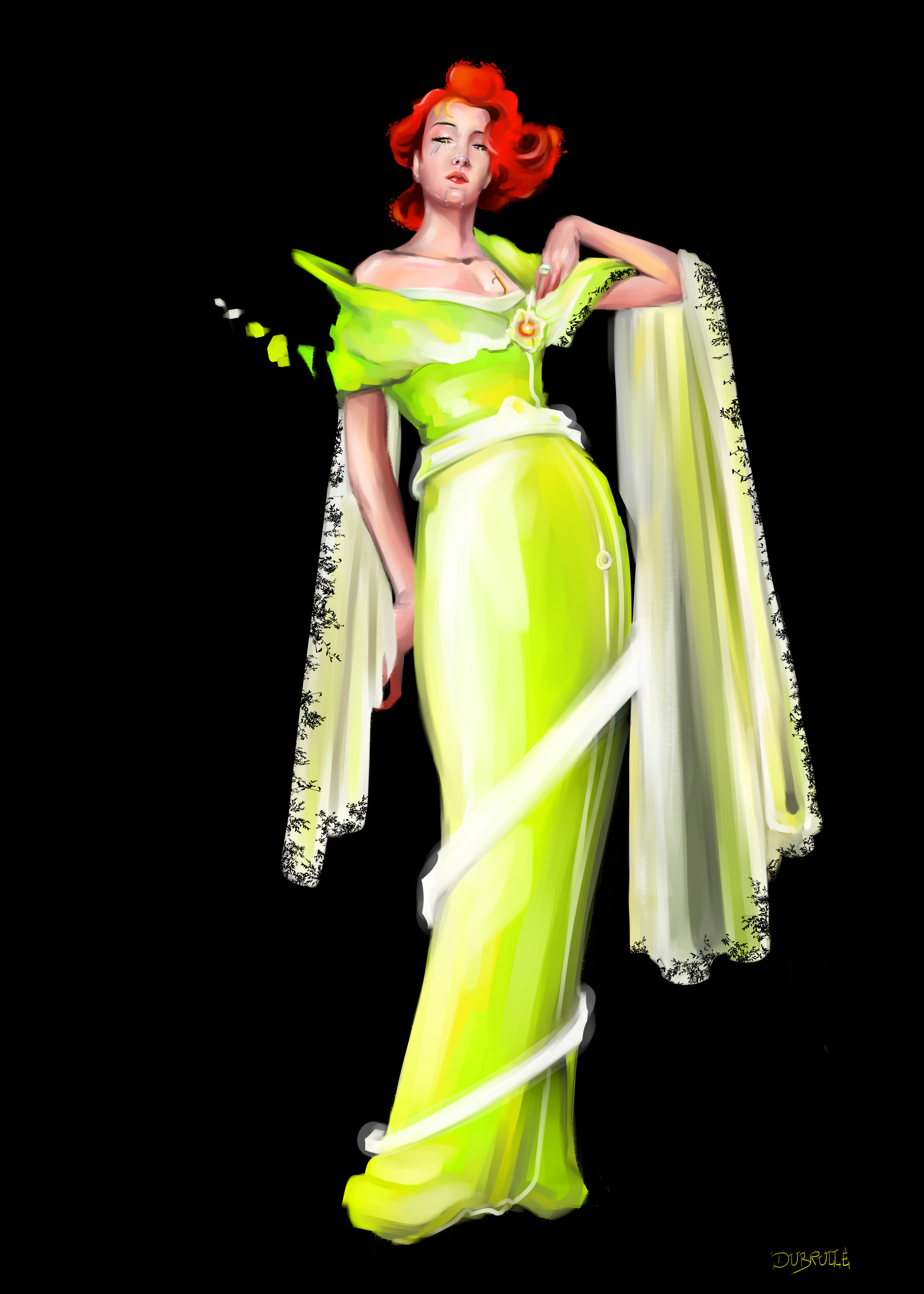 Anne Laure Dubrulle Digital Painting Digital Art Green Dress Yellow Dress Women Young Woman Green Cl 3840x5376