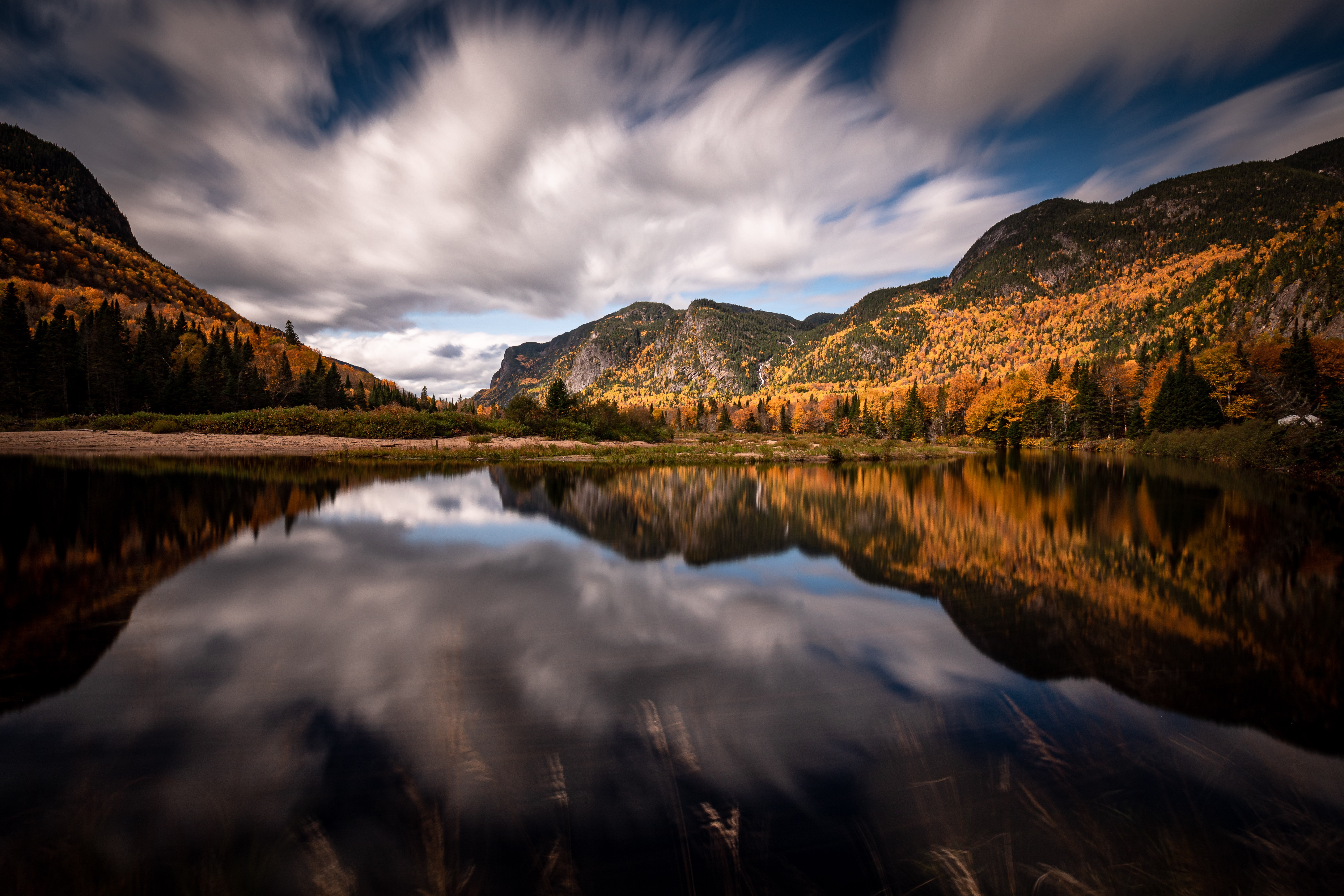 Canada Fall Forest Lake Mountain Reflection 6403x4269