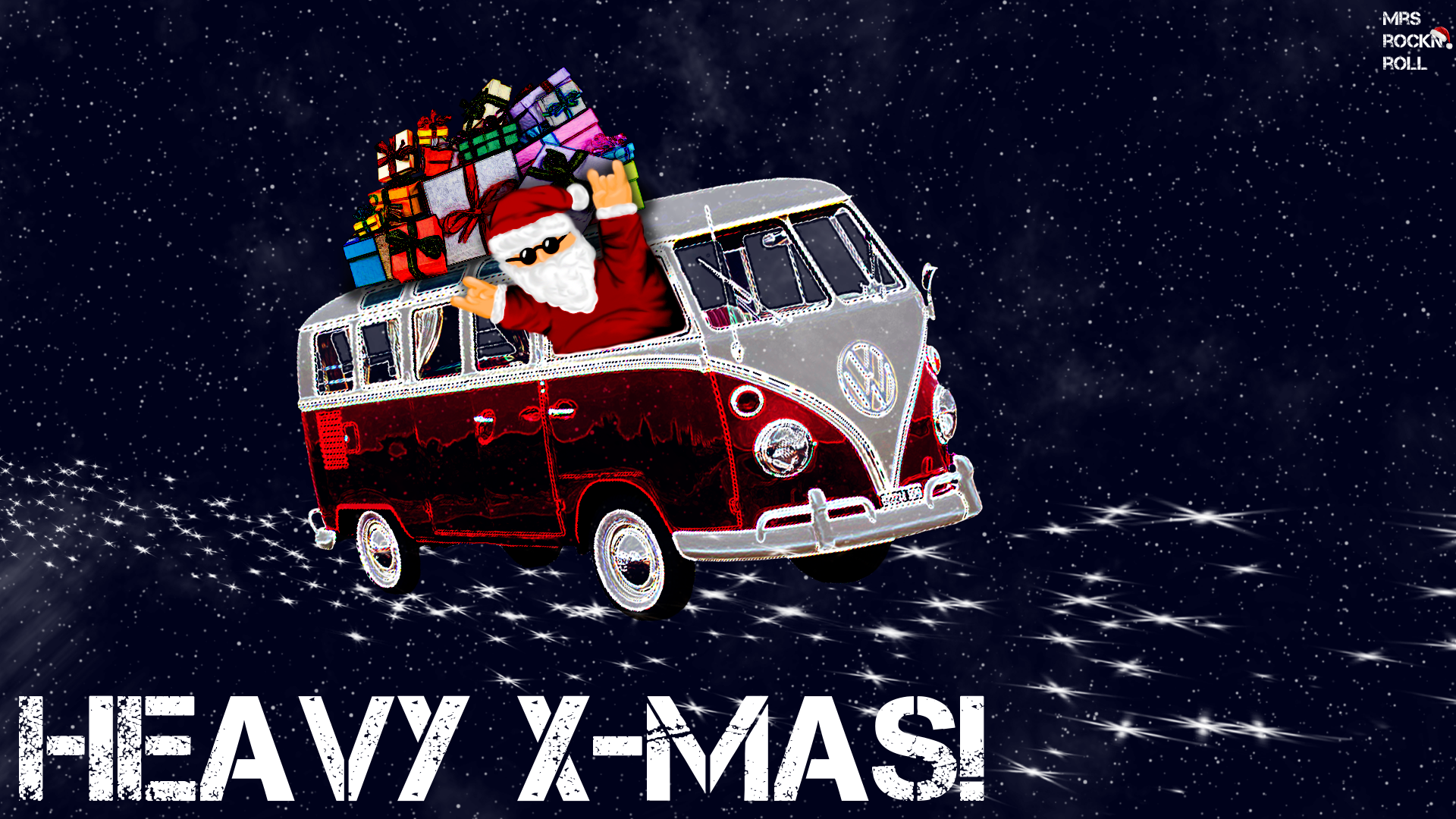 Gift Merry Christmas Santa Space Volkswagen T1 1920x1080