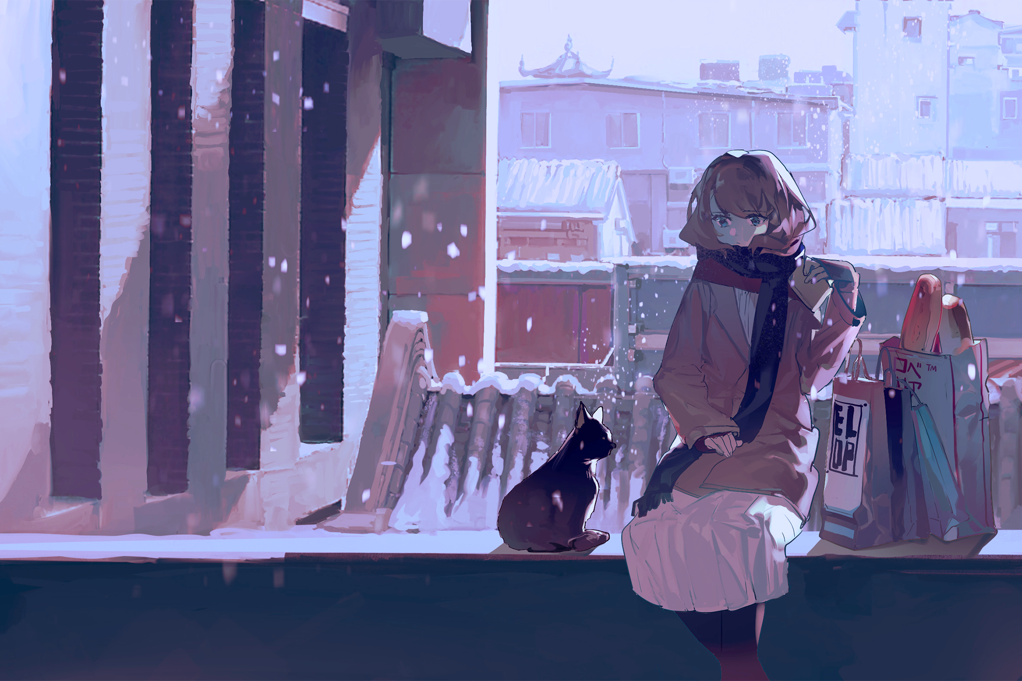 Digital Anime Cats Winter Snow Saclia 2067x1378