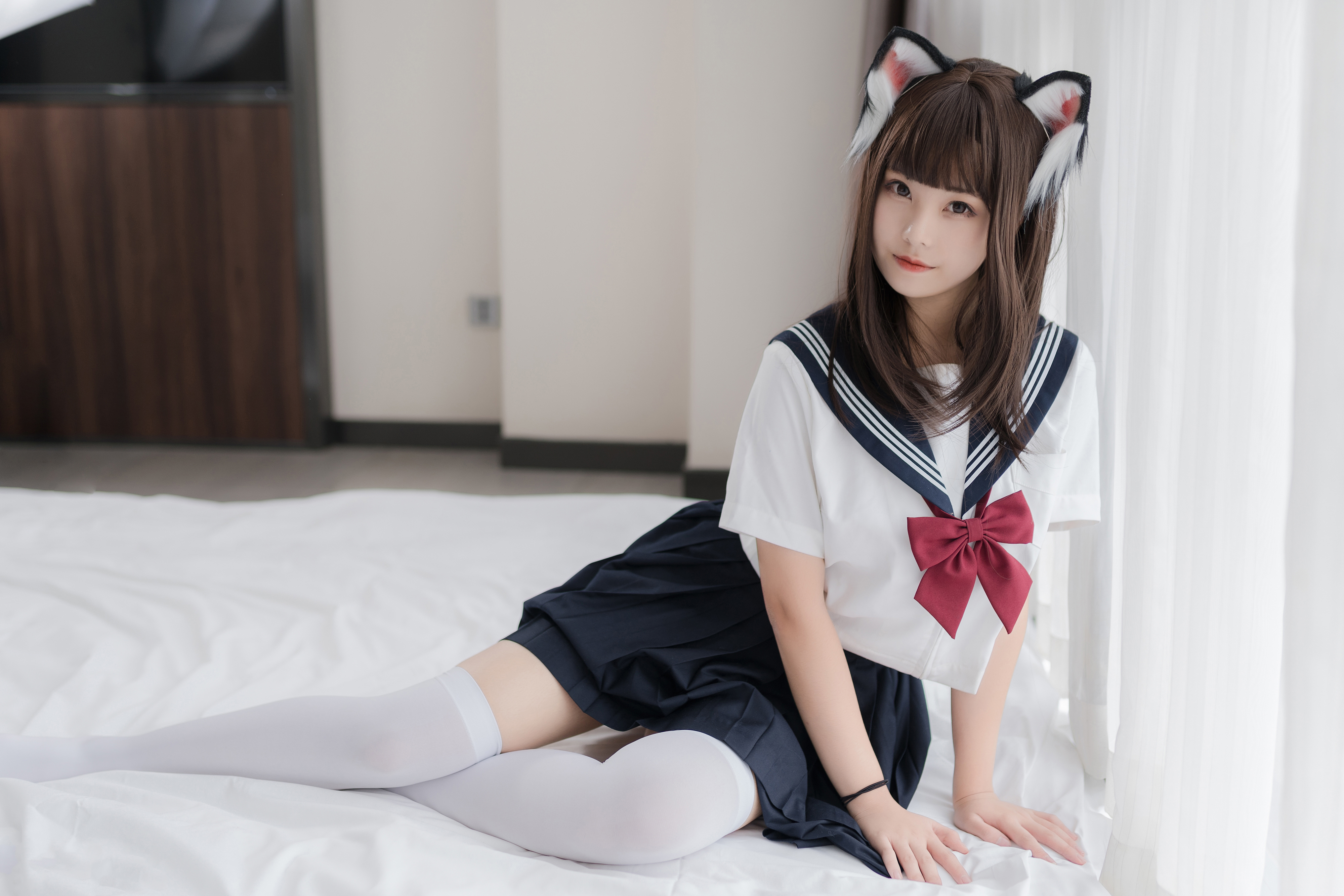 Women Model Asian Asian Cosplayer Cosplay Schoolgirl Nekomimi Cat Ears Cat Girl Sailor Uniform Schoo 4000x2667