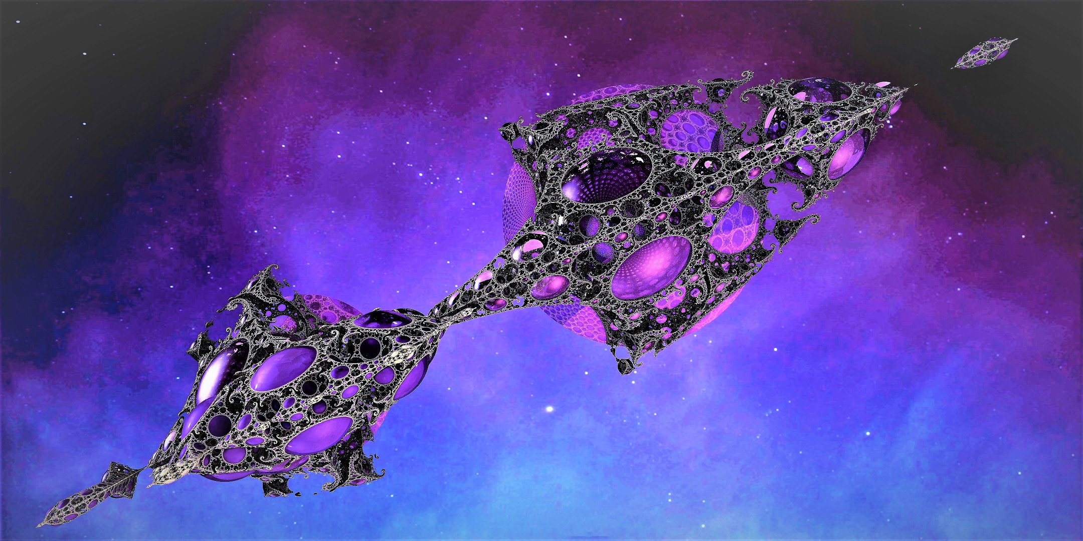 Fractal Galaxy Metal Nebula Purple Space Starry Sky Stars 2160x1080
