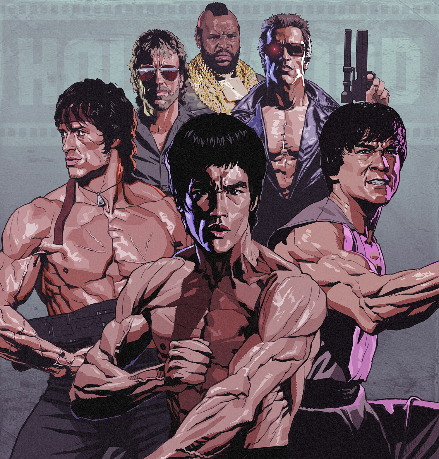 Movies Men Artwork Jackie Chan Bruce Lee Sylvester Stallone Arnold Schwarzenegger Terminator Chuck N 1500x1569