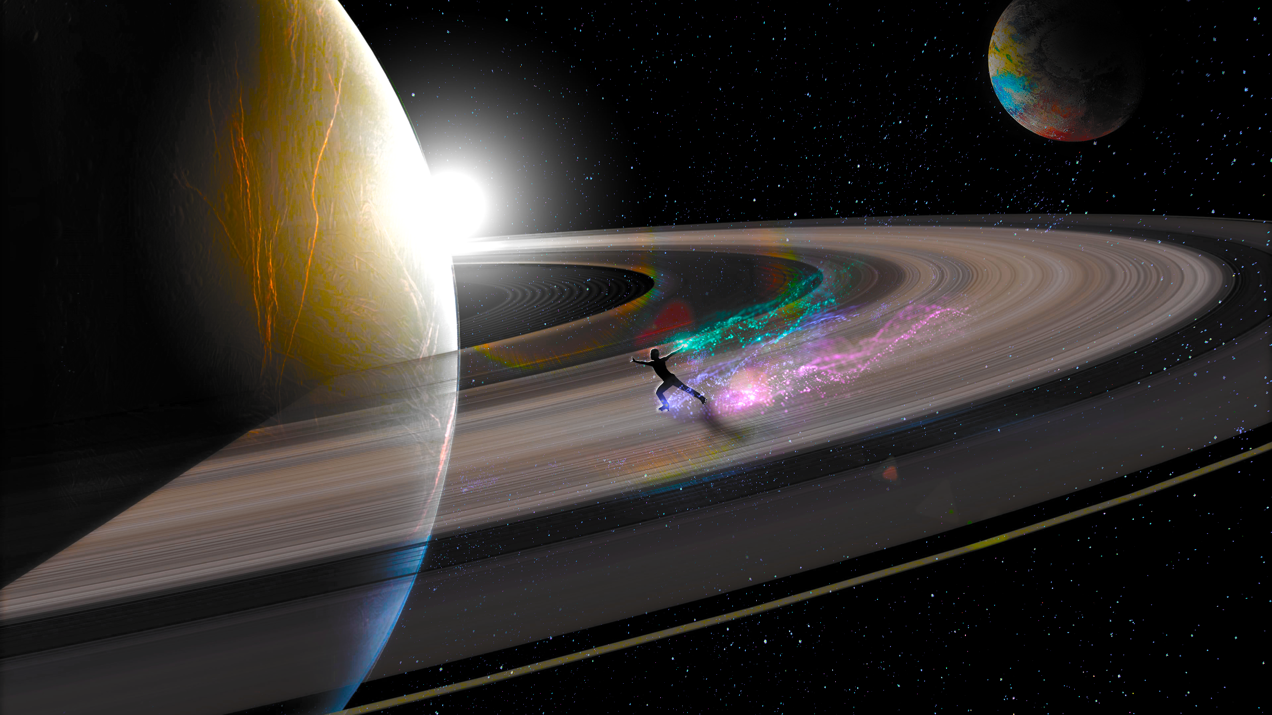 Planet Saturn Photo Manipulation Stars Space Space Art Planetary Rings 2560x1440