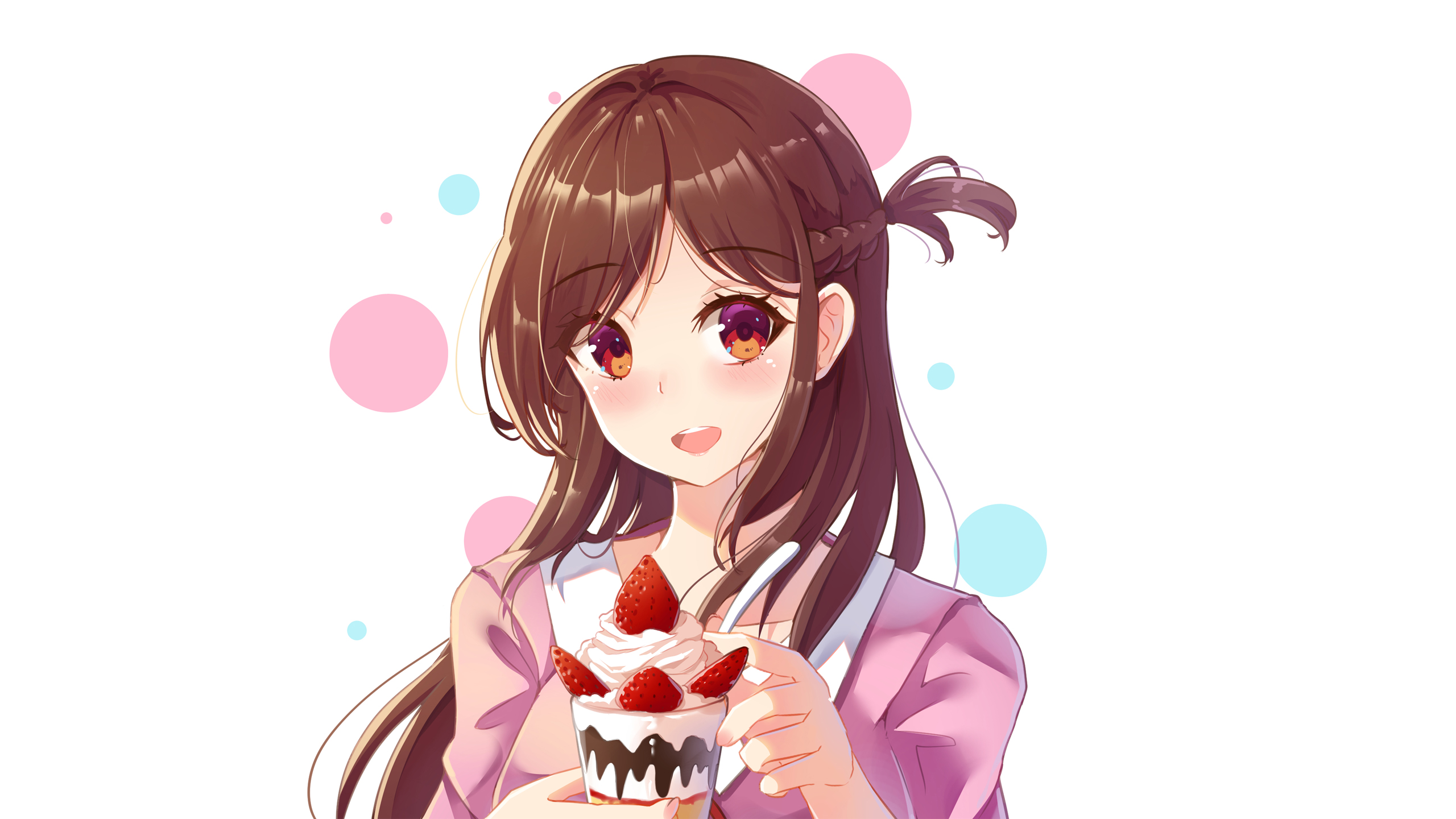 Anime Girls Strawberries Ice Cream Long Hair Chizuru Mizuhara Kanojo Okarishimasu Rent A Girlfriend  2560x1440