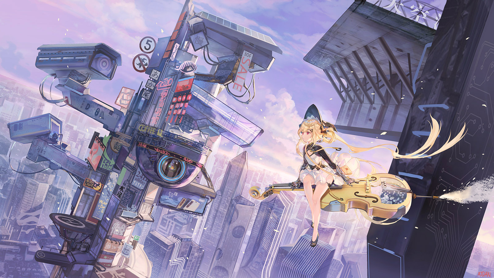 Anime Anime Girls Original Characters Atdan Shian Blonde Red Eyes Synthesizer V Witch Hat Dress Long 1600x900