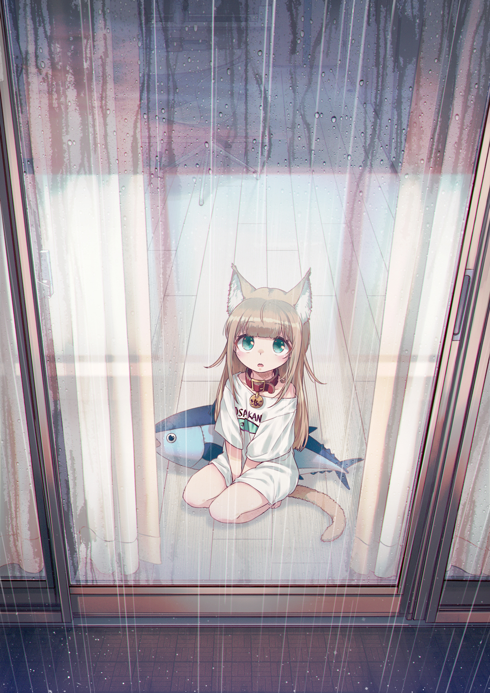 Anime Anime Girls Digital Art Artwork 2D Portrait Display Vertical 40hara Cat Girl Rain Window 1000x1414