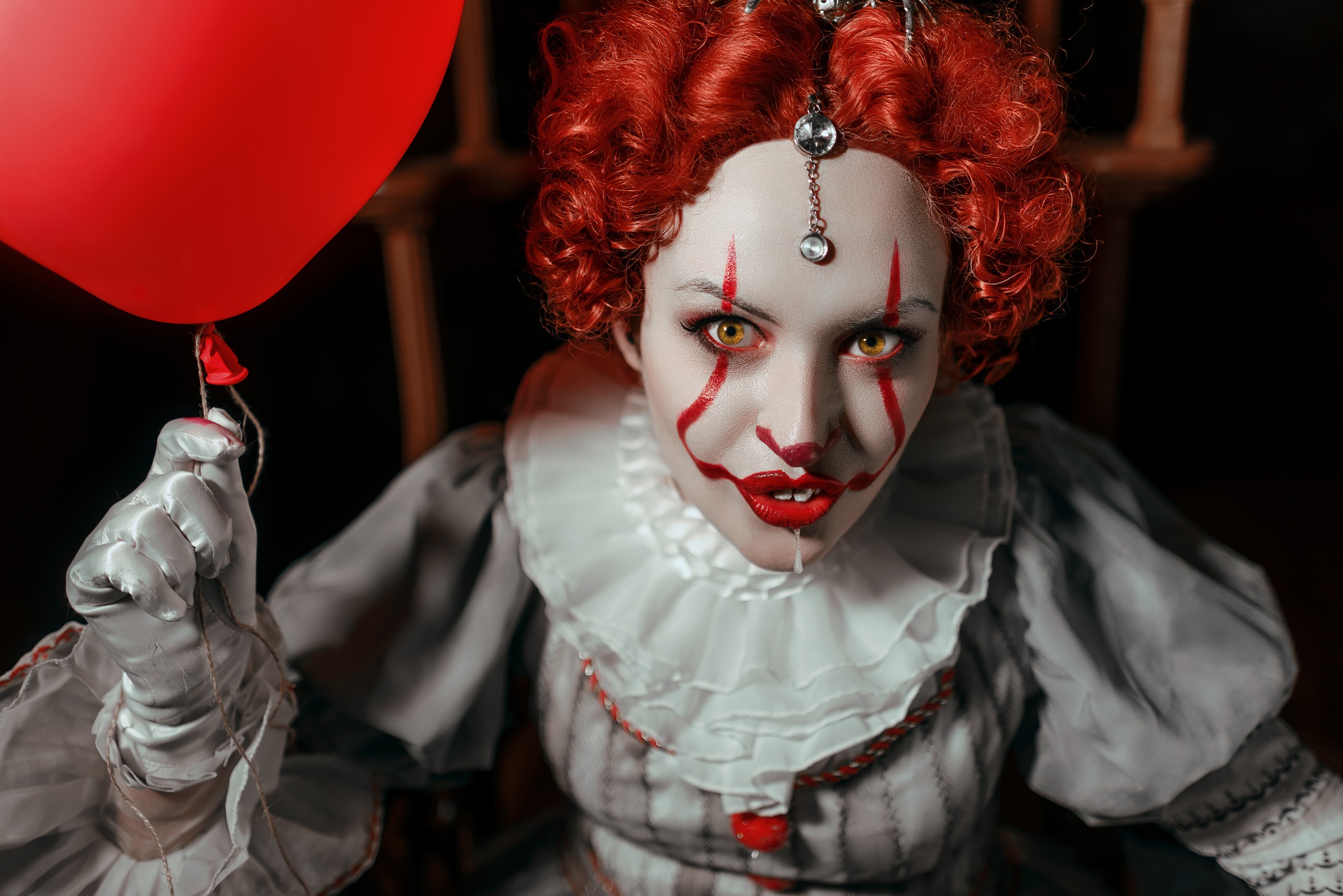Clown Girl Lipstick Pennywise It Red Hair 2560x1709