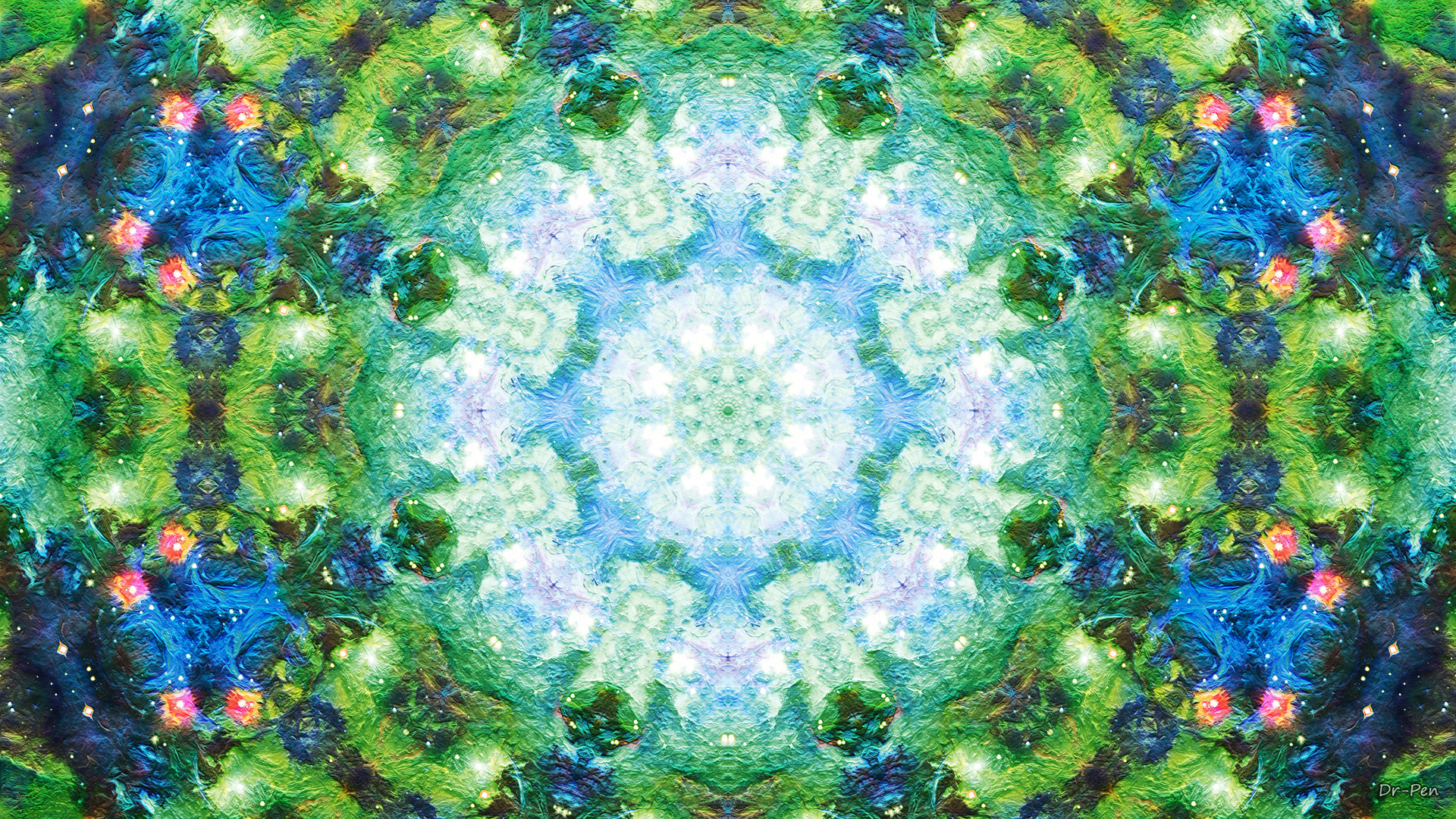 Abstract Artistic Blue Digital Art Green Mandala Manipulation Mosaic 1920x1080