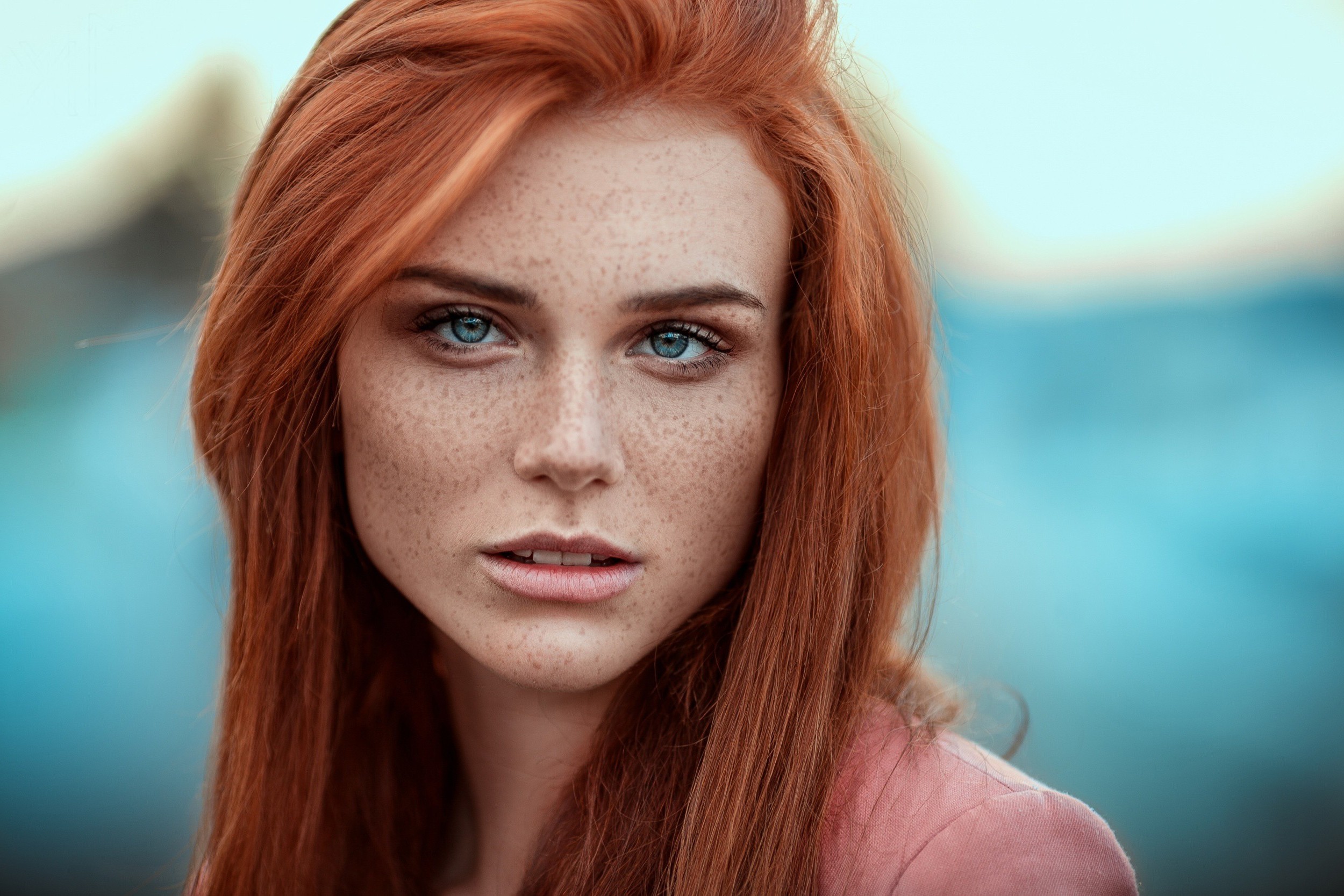 Blue Eyes Depth Of Field Face Freckles Girl Model Redhead Woman 2500x1667