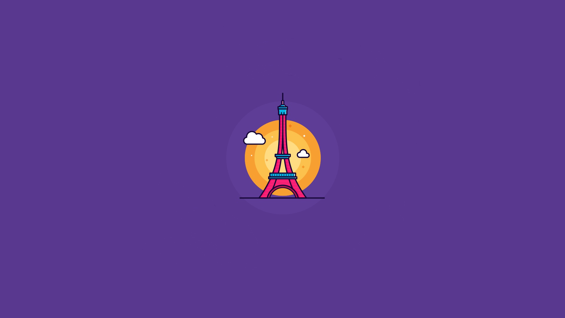 Artwork Minimalism Simple Background Purple Background Eiffel Tower Paris France 1920x1080