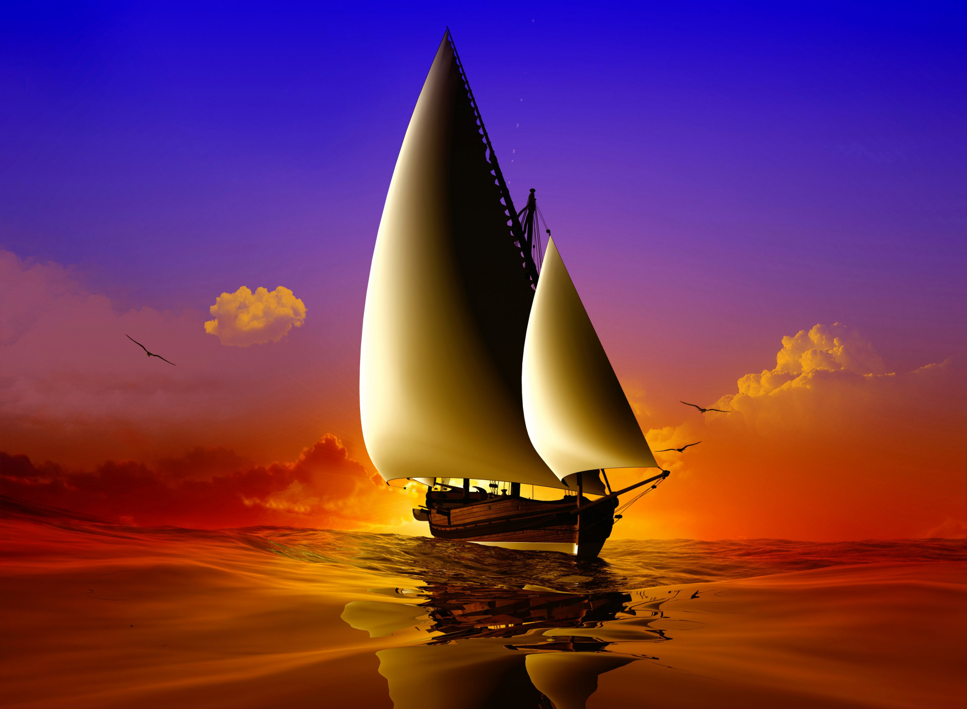 Ocean Sailboat Sunset 1920x1408