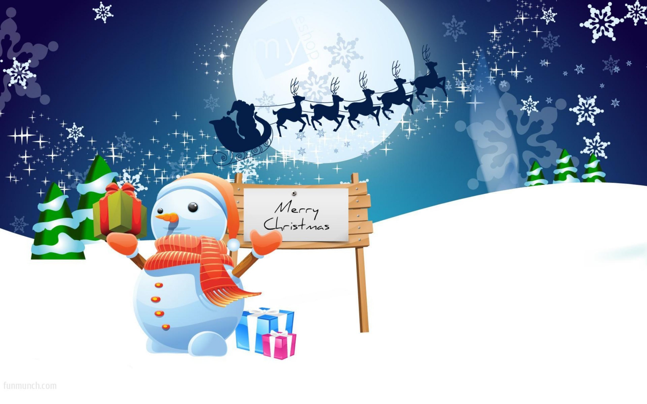 Gift Reindeer Sleigh Snowman 2560x1600