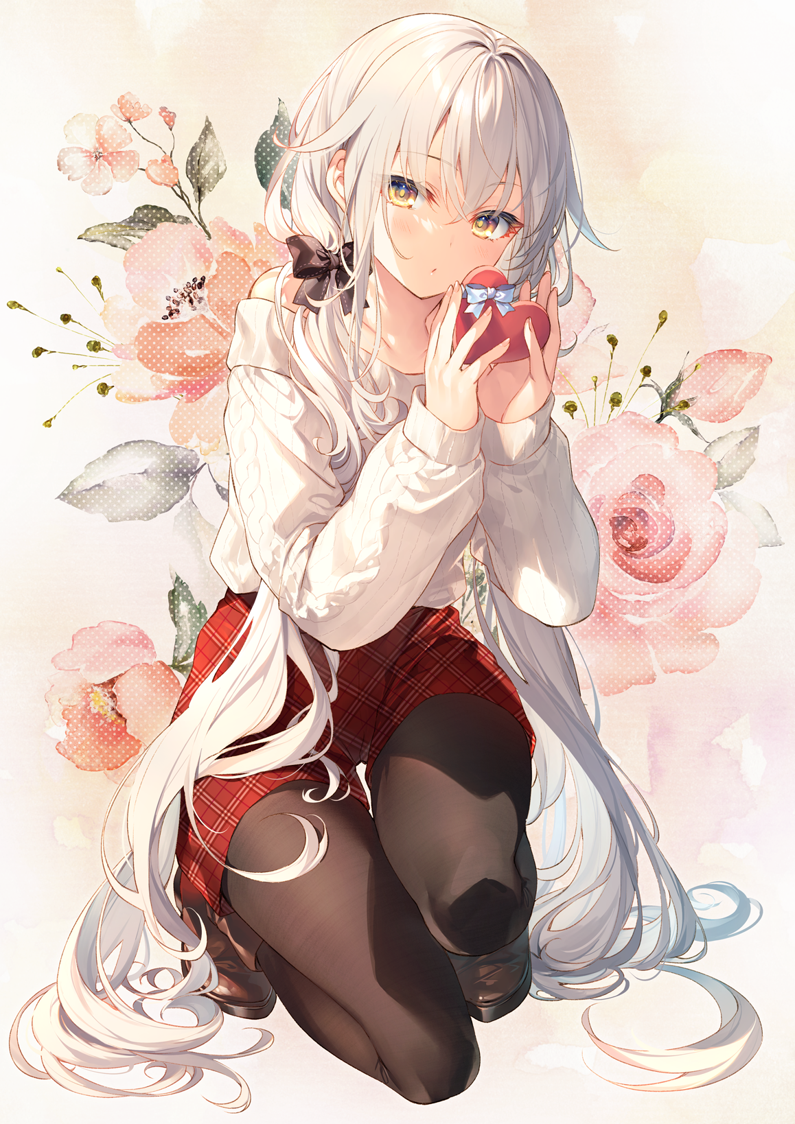 Bangs Gift Hair Bows Long Hair Long Sleeves Looking At Viewer Sweater Twintails Valentines Day White 1158x1638