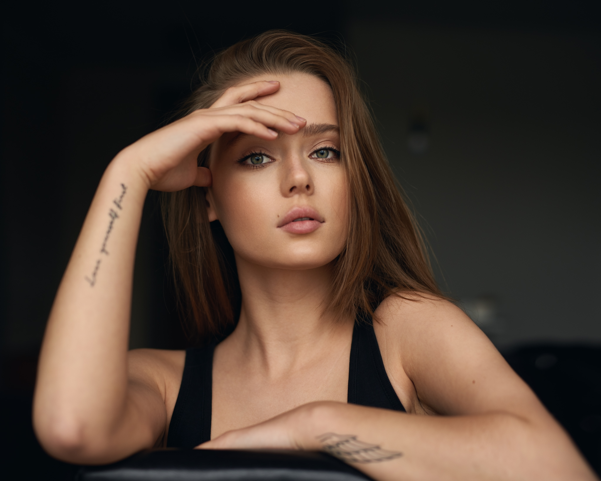Bulinko Piotr Model Women Brunette Tattoo Bare Shoulders Portrait Face Inked Girls Women Indoors Ind 2048x1638