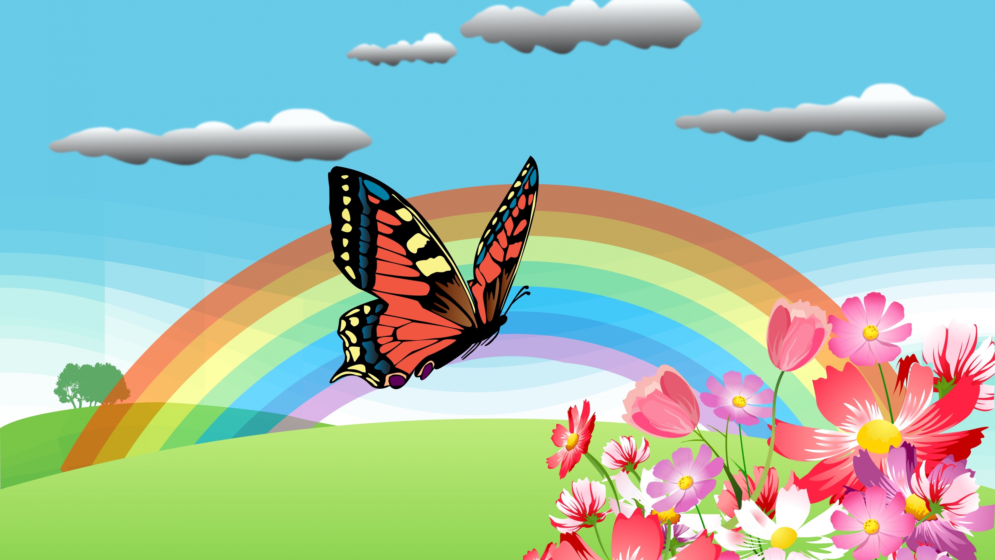 Artistic Butterfly Flower Rainbow Spring 3840x2160