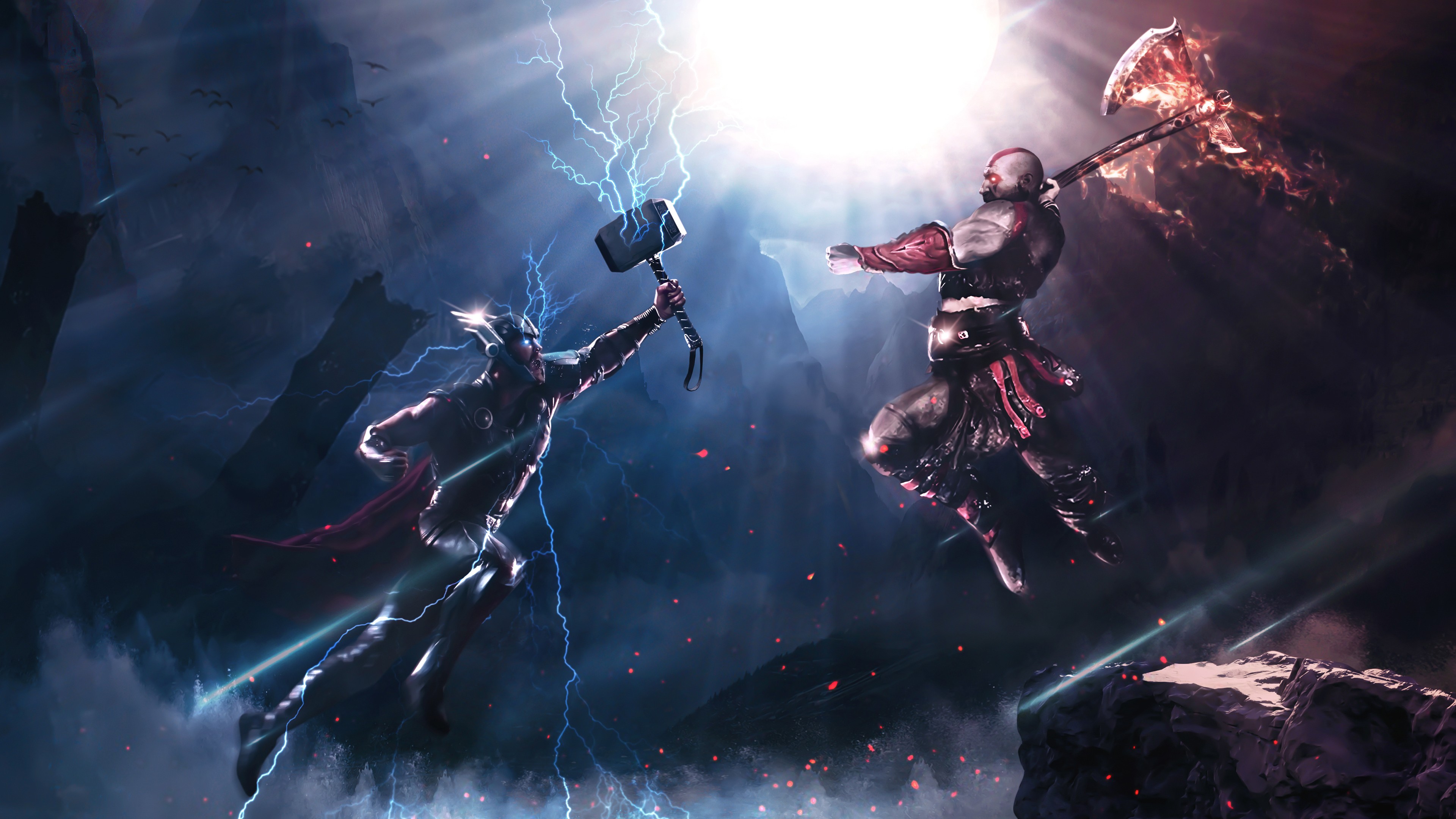 Fantasy Fight Kratos God Of War Thor Warrior 3840x2160