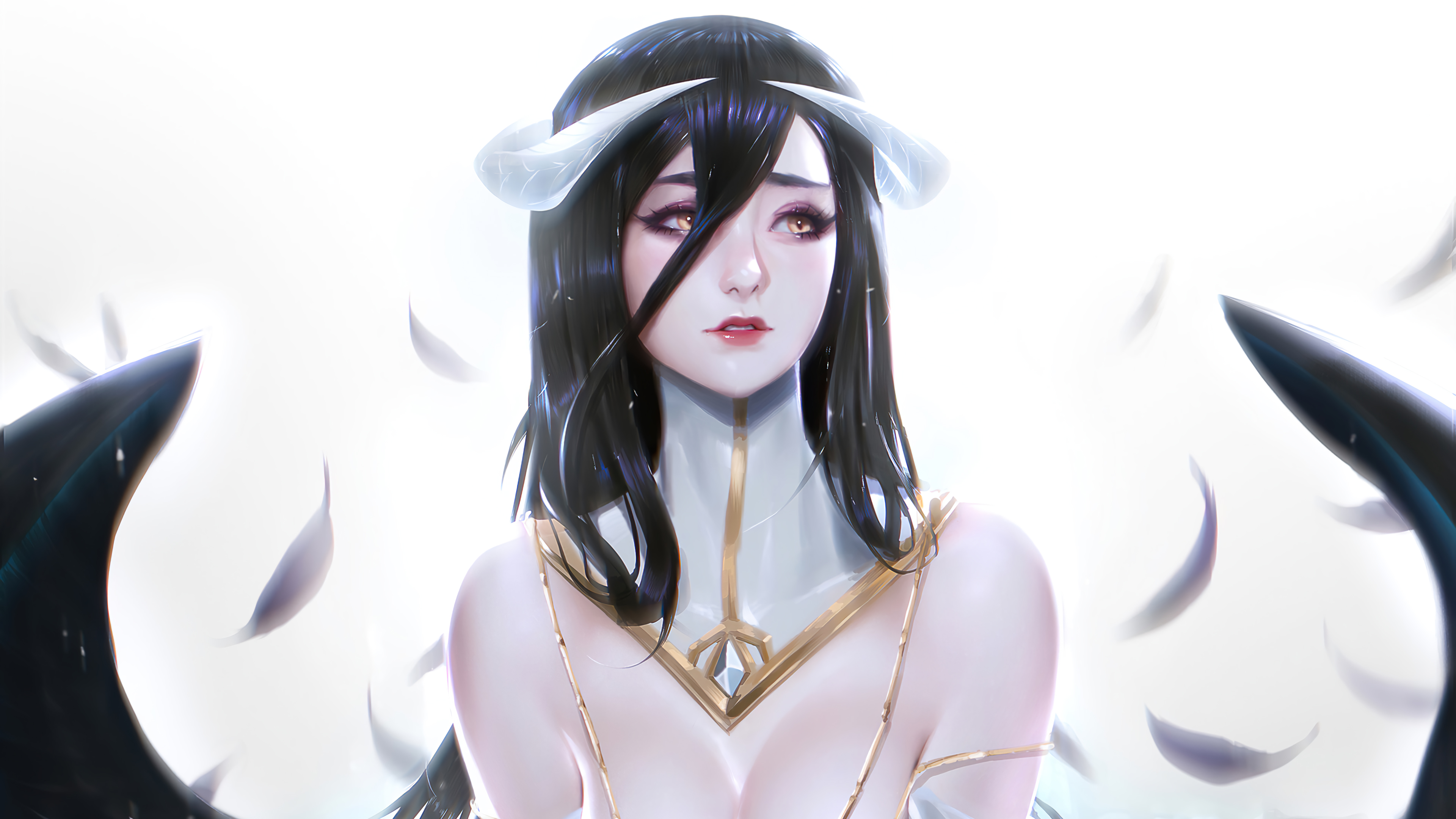 Overlord Anime Albedo OverLord Anime Girls Feathers Horns Wings 3840x2160