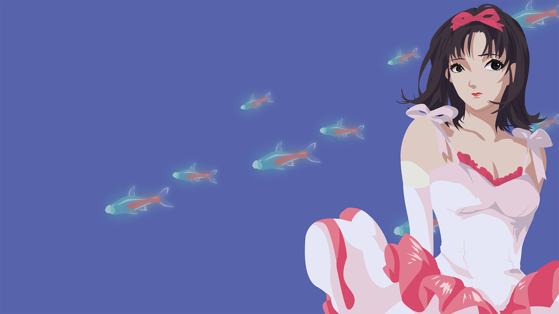Simple Background Bow Long Hair Perfect Blue 1920x1080