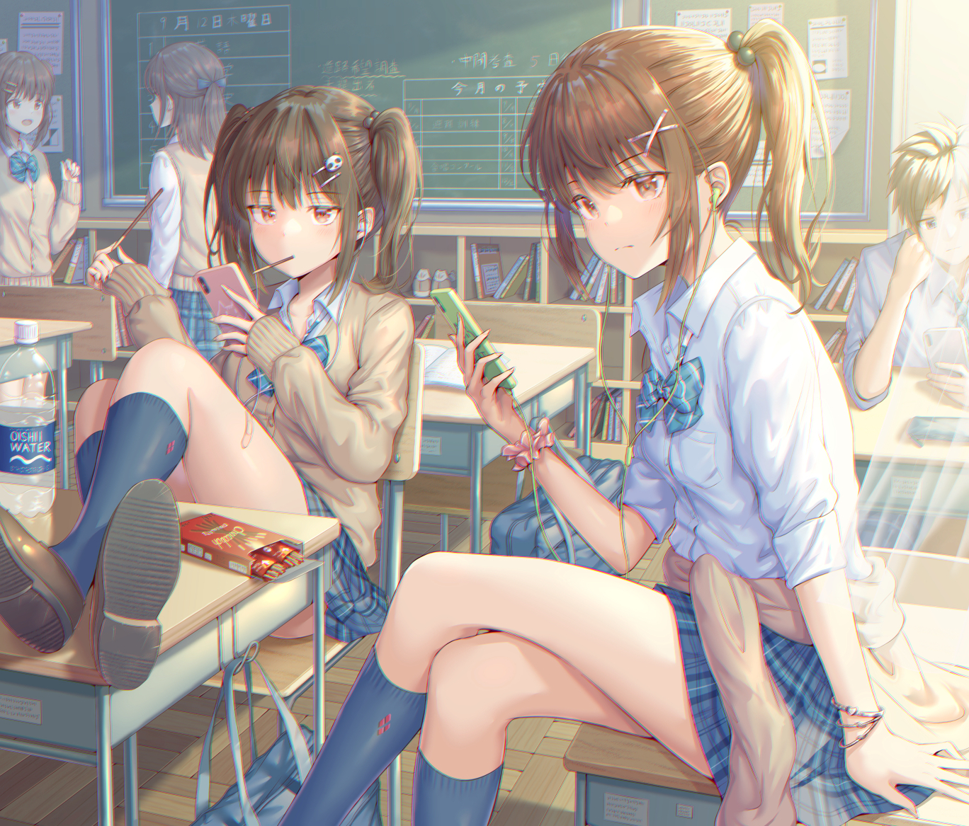 Anime Girls Original Characters Hirokazu Schoolgirl School Uniform Classroom 1368x1167