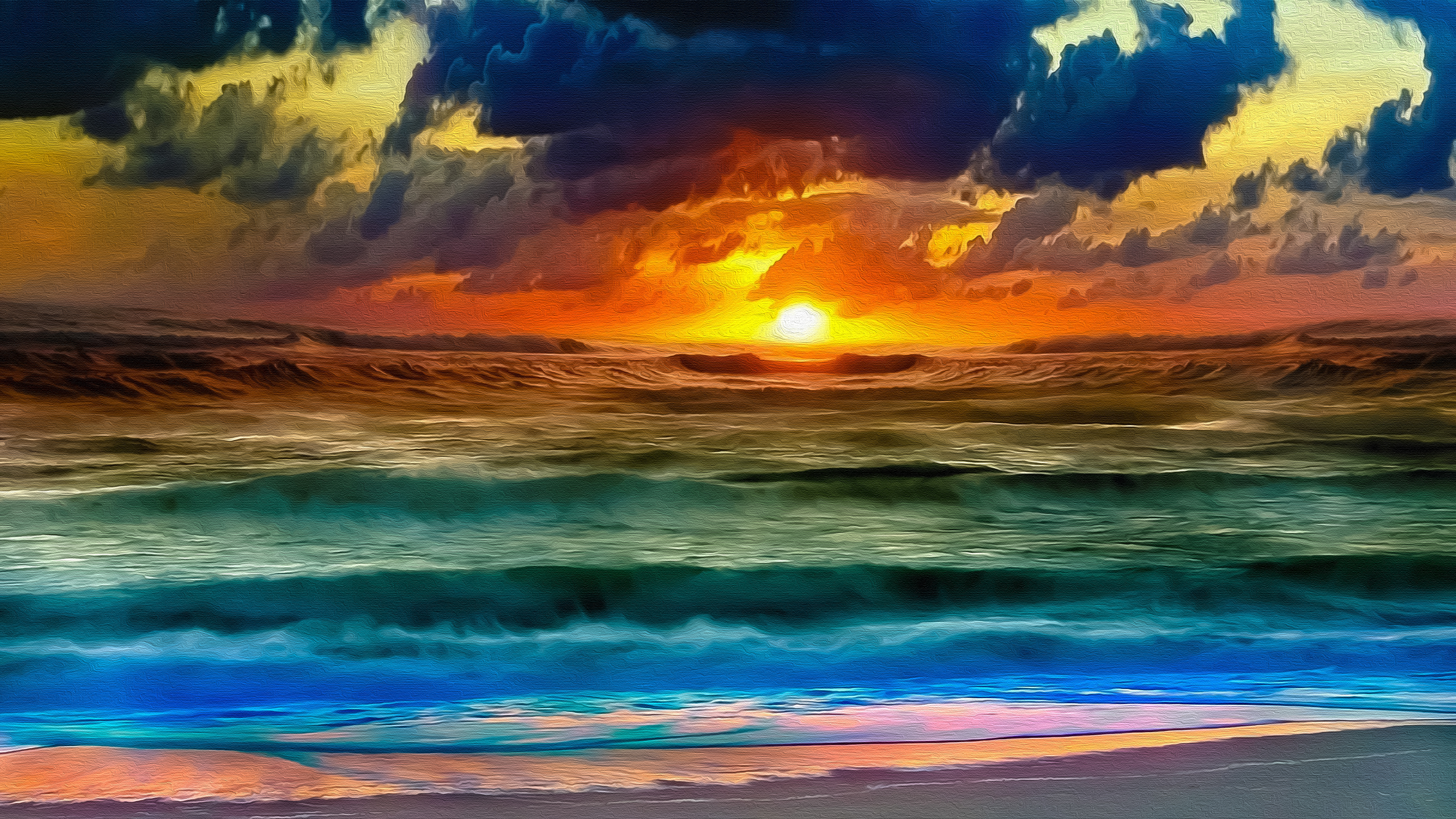 Colors Oil Painting Sea Sunset 3840x2160