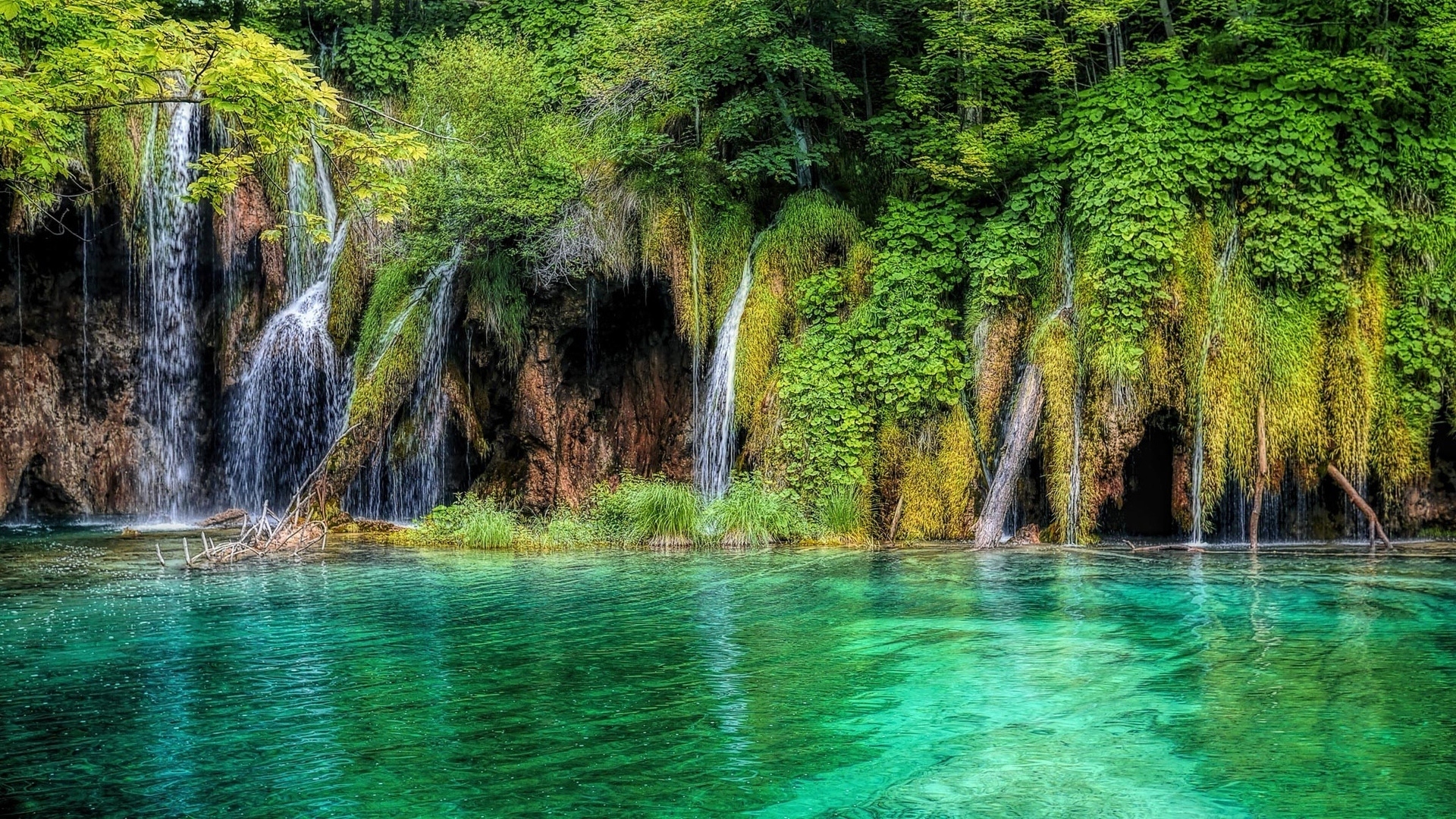 Croatia Nature Plitivice Lake Vegetation Water Waterfall 1920x1080