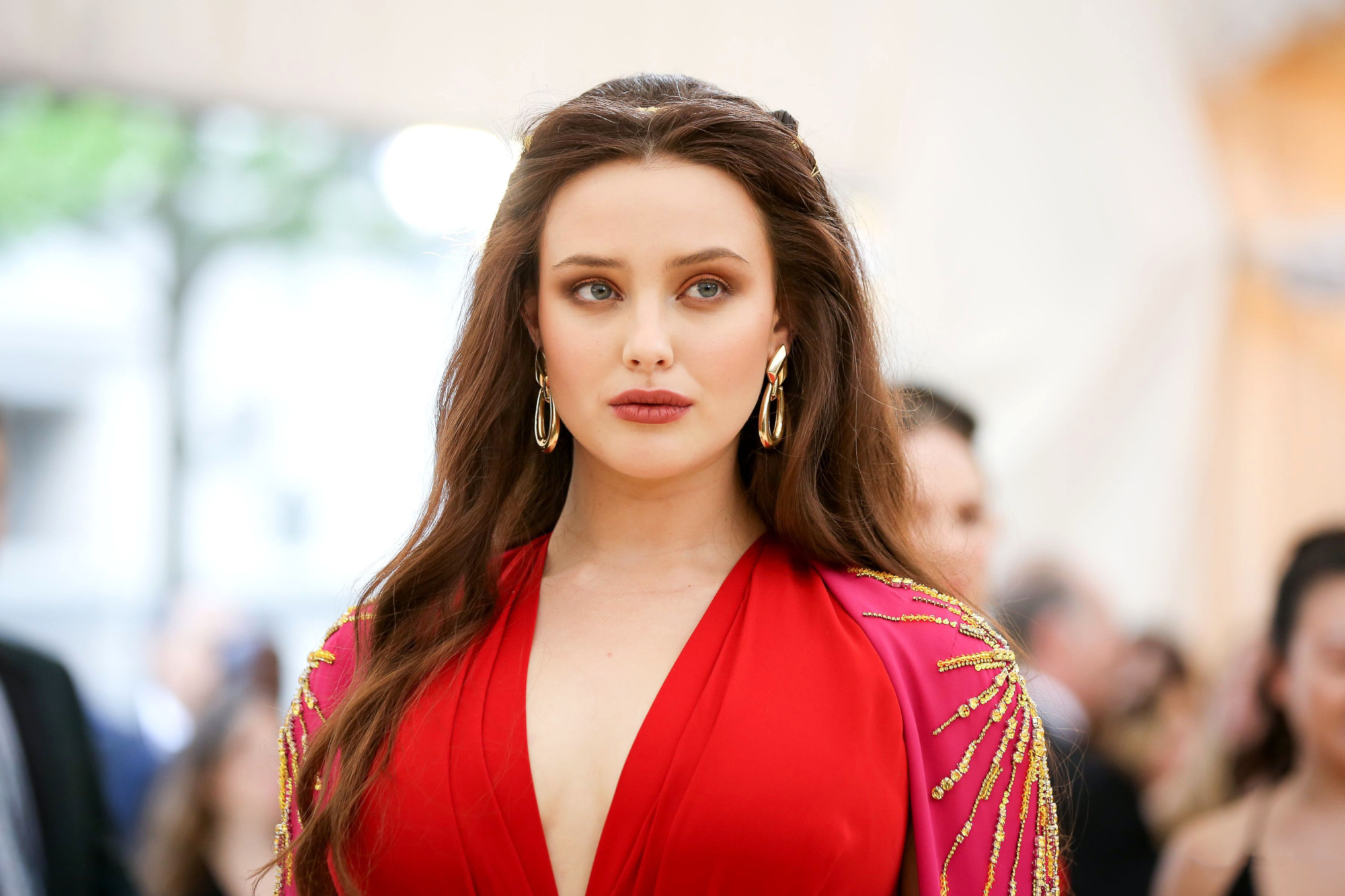 Actress Australian Blue Eyes Brunette Depth Of Field Earrings Katherine Langford Lipstick Long Hair 2000x1333