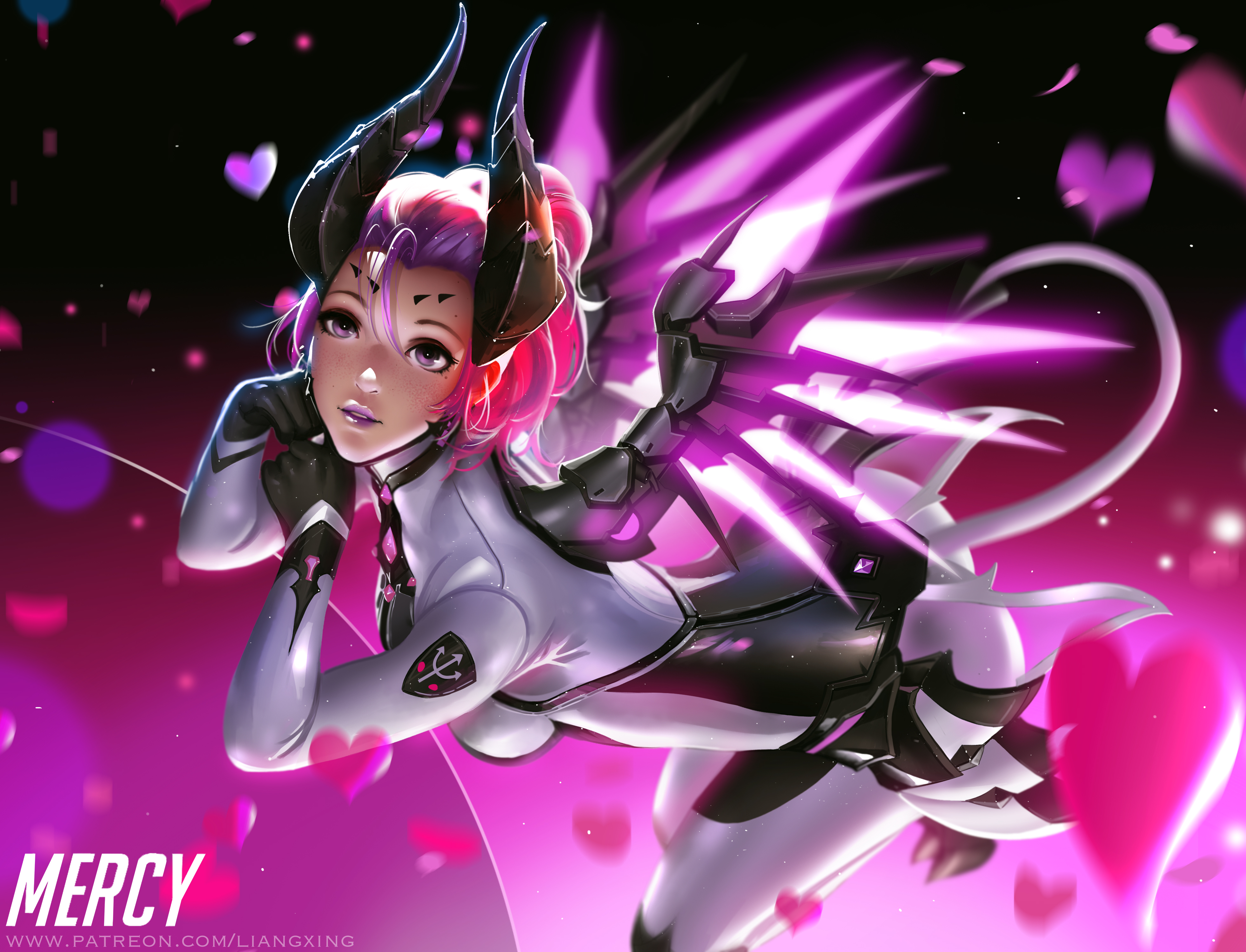 Mercy Overwatch Overwatch Video Games Video Game Girls Video Game Characters Wings Glowing Tail Horn 3924x3000