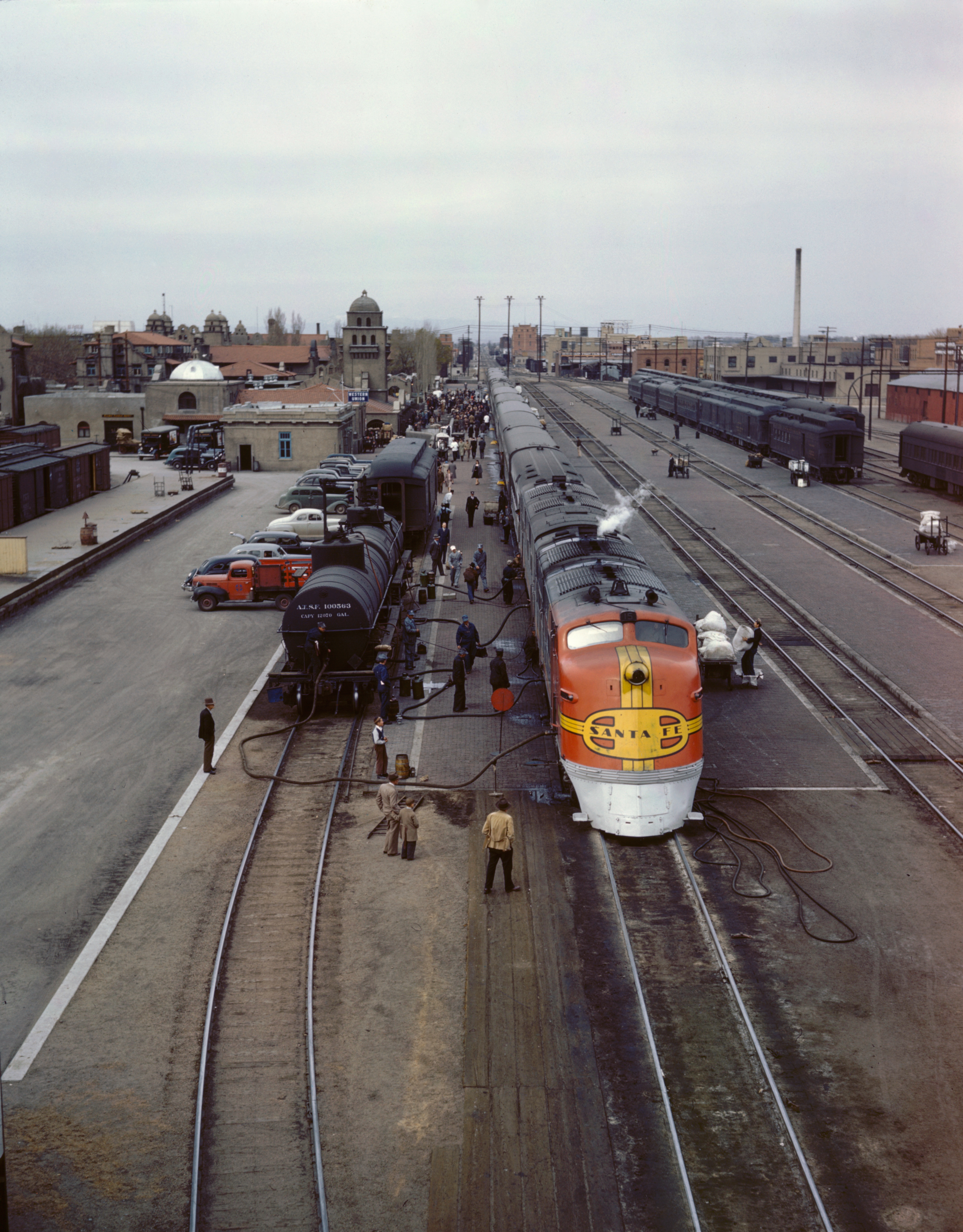 Train Diesel Locomotive Santa Fe Railway Railroad Track Rail Yard City Urban People Vintage Portrait 4270x5460