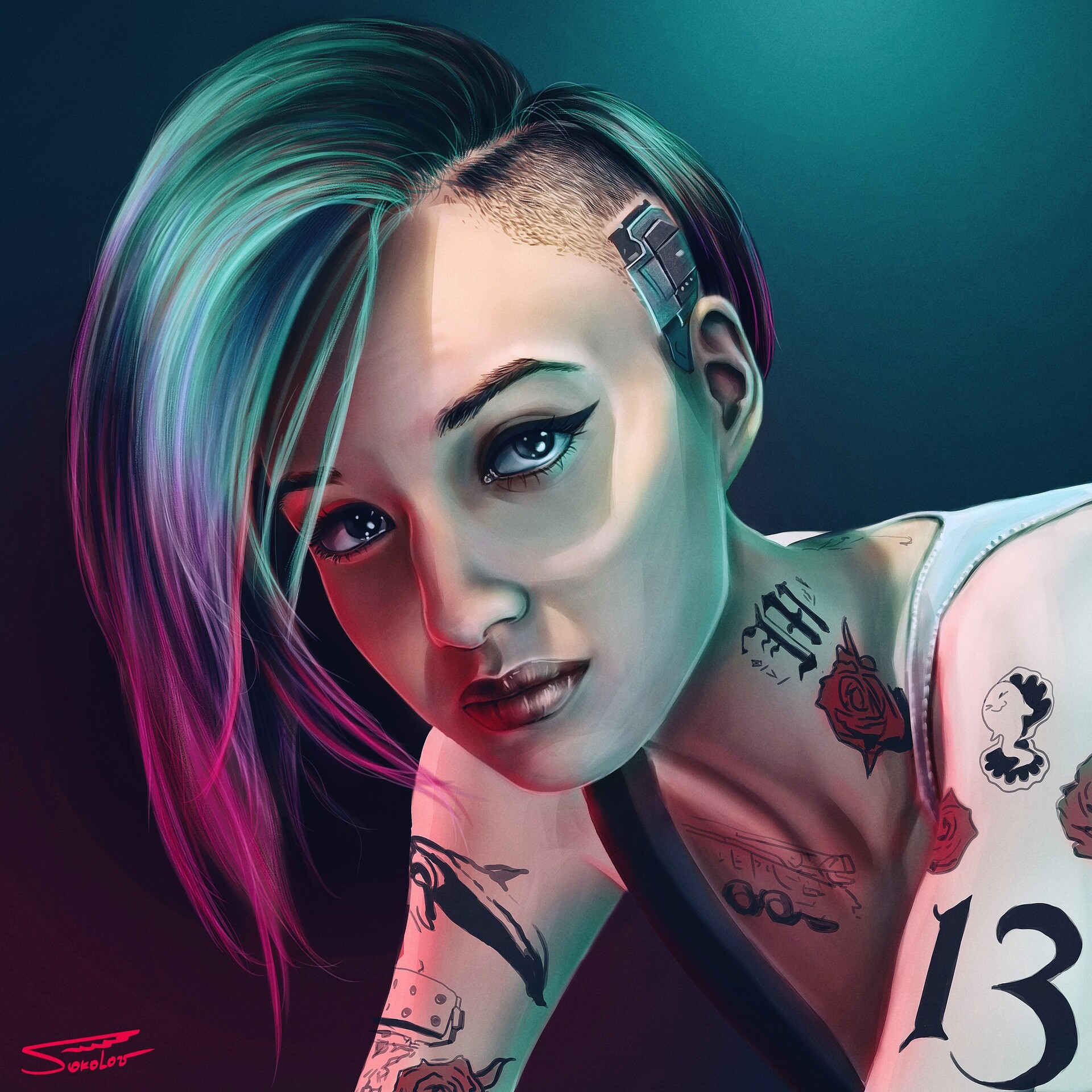 Yury Sokolov Tattoo Women Looking At Viewer Undercut Hairstyle Face Dyed Hair Video Game Girls Digit 1920x1920