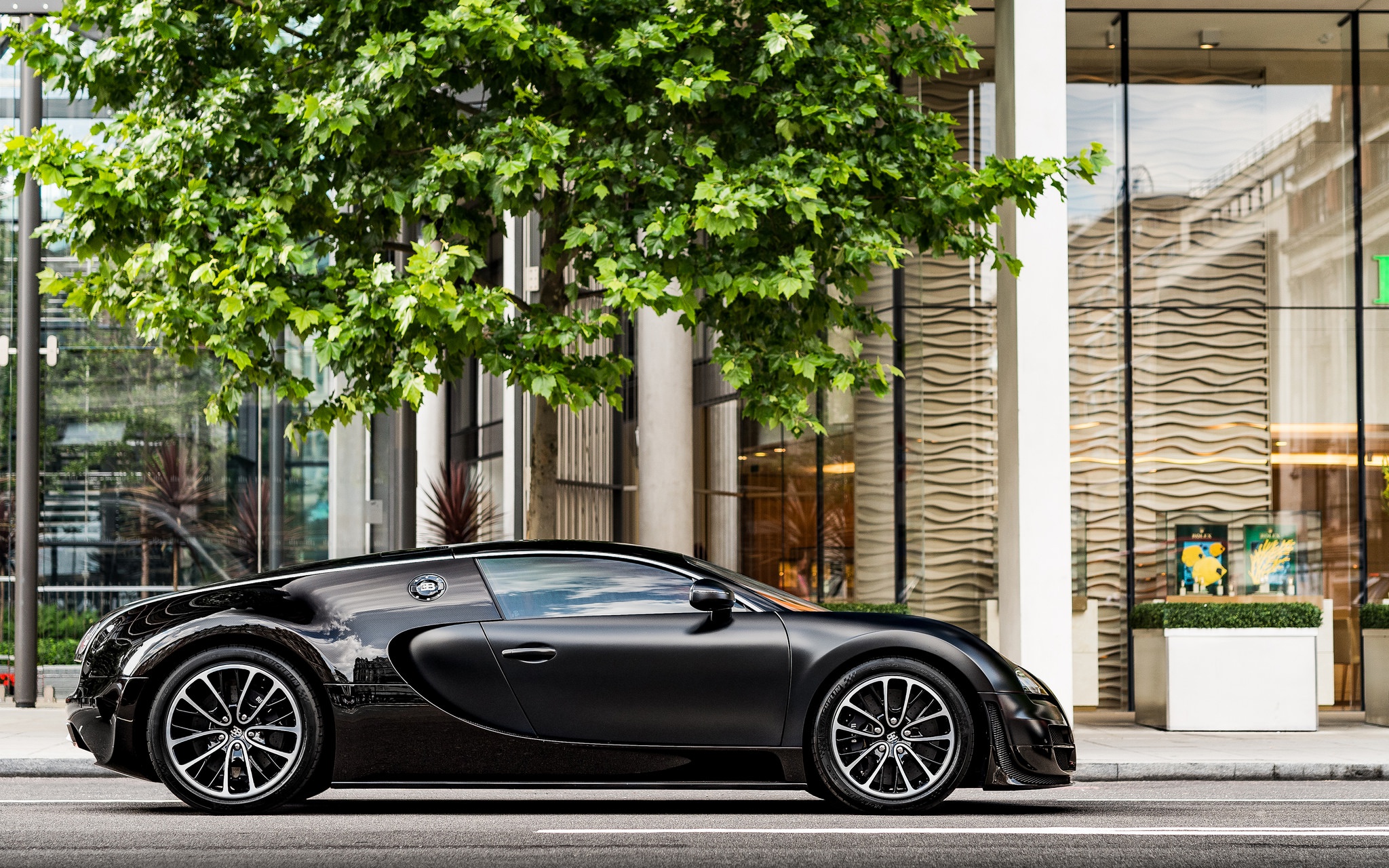 Black Car Bugatti Bugatti Veyron Building Car Sport Car Supercar Tree Vehicle 2048x1280