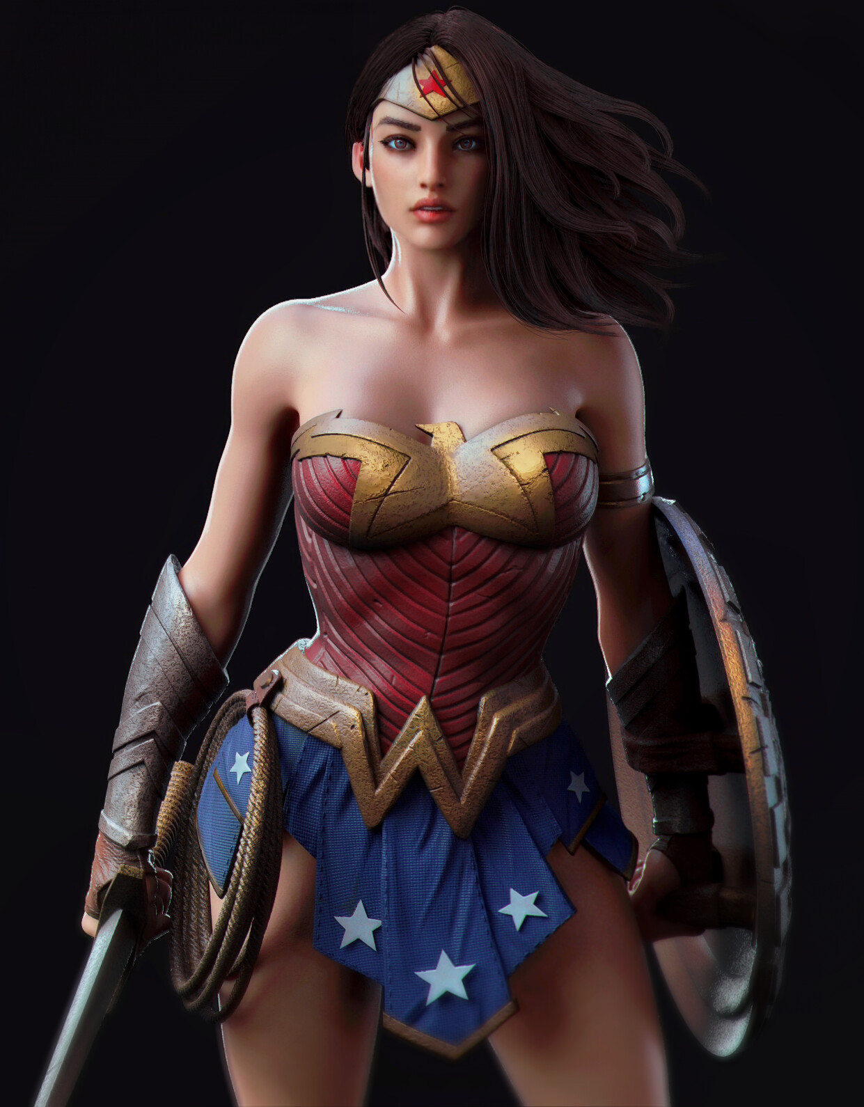 Artwork Wonder Woman Fantasy Girl Women Digital Art Simple Background Black Background Render CGi 1241x1590
