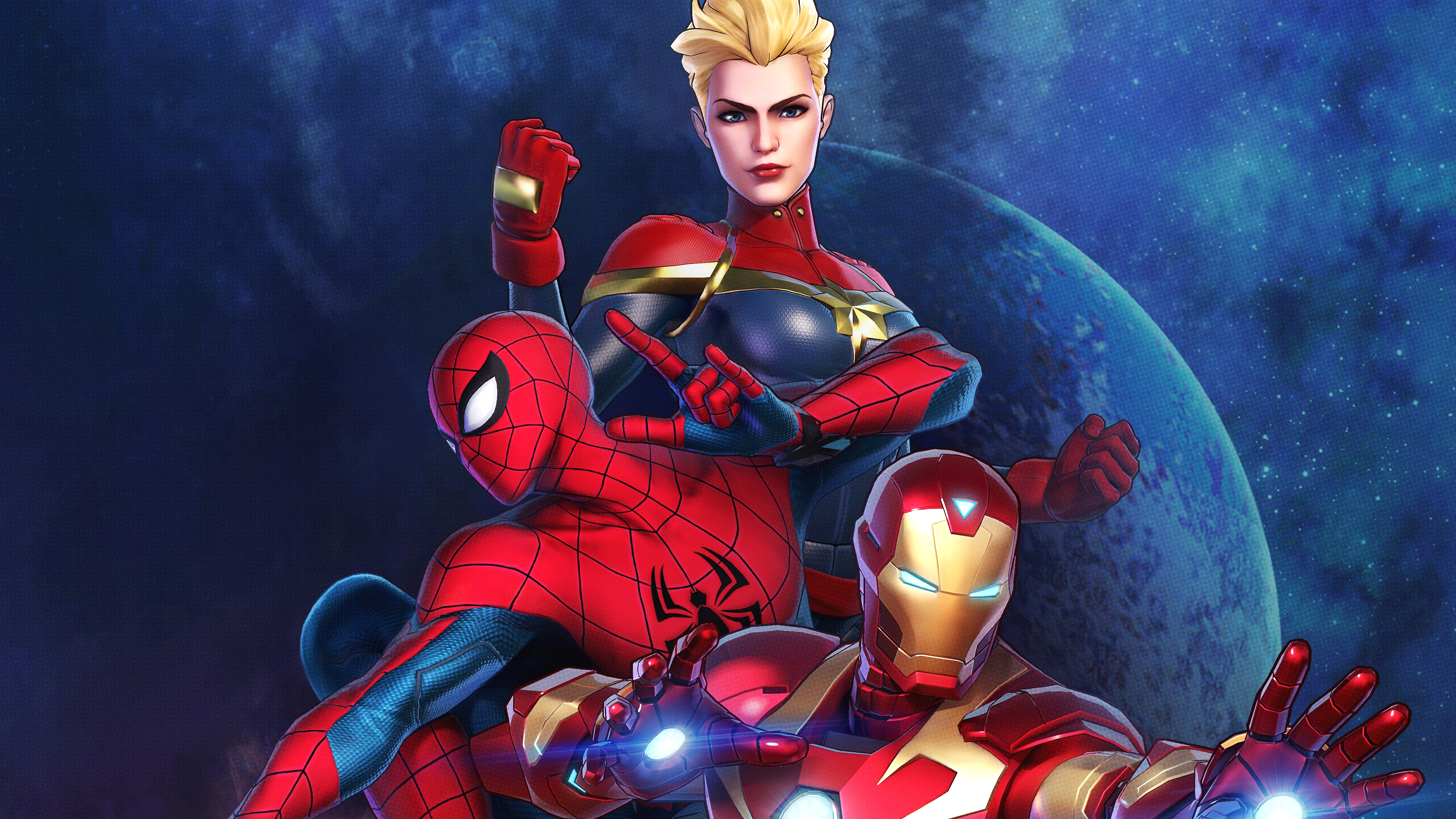 Captain Marvel Iron Man Spider Man 7680x4320