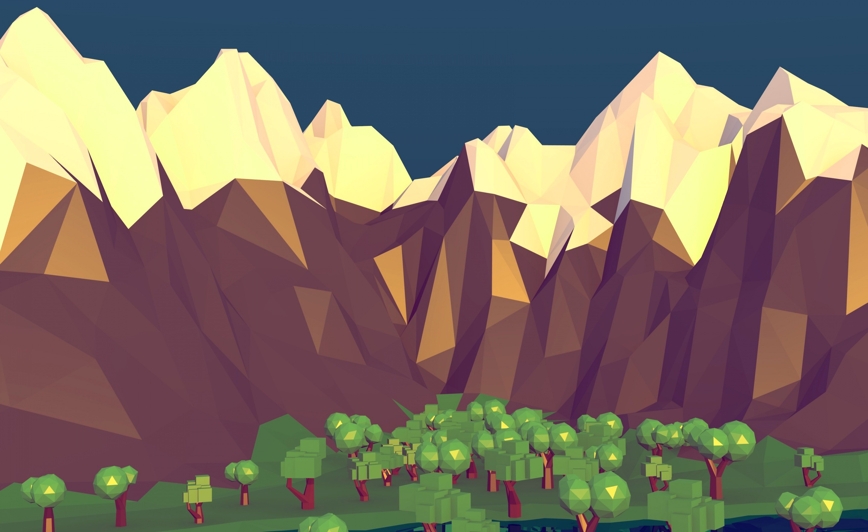 Low Poly Mountain Nature Tree 2880x1768