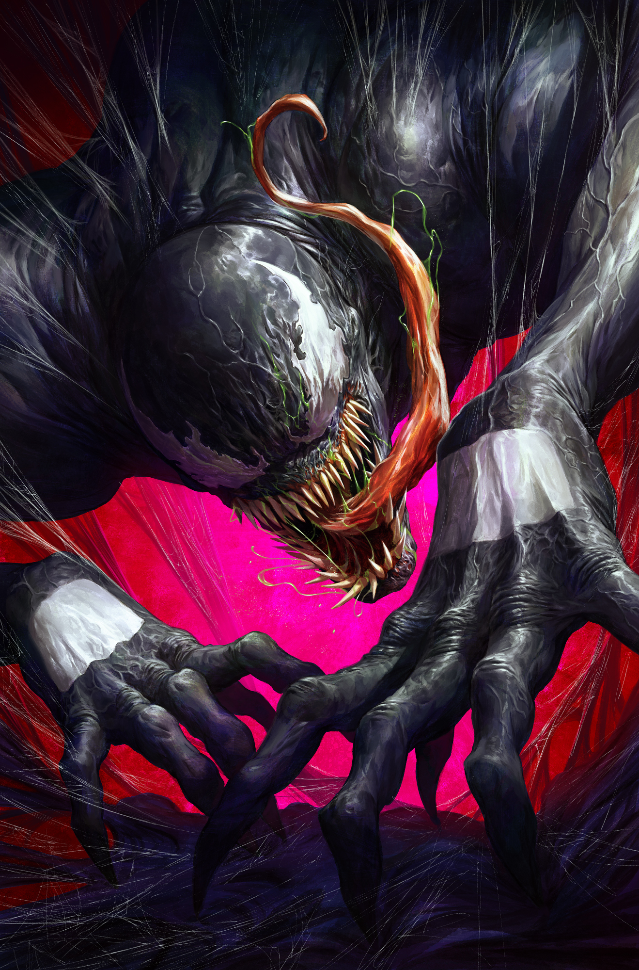 Venom Digital Art Tongue Out Hands Teeth Claws 1319x2000