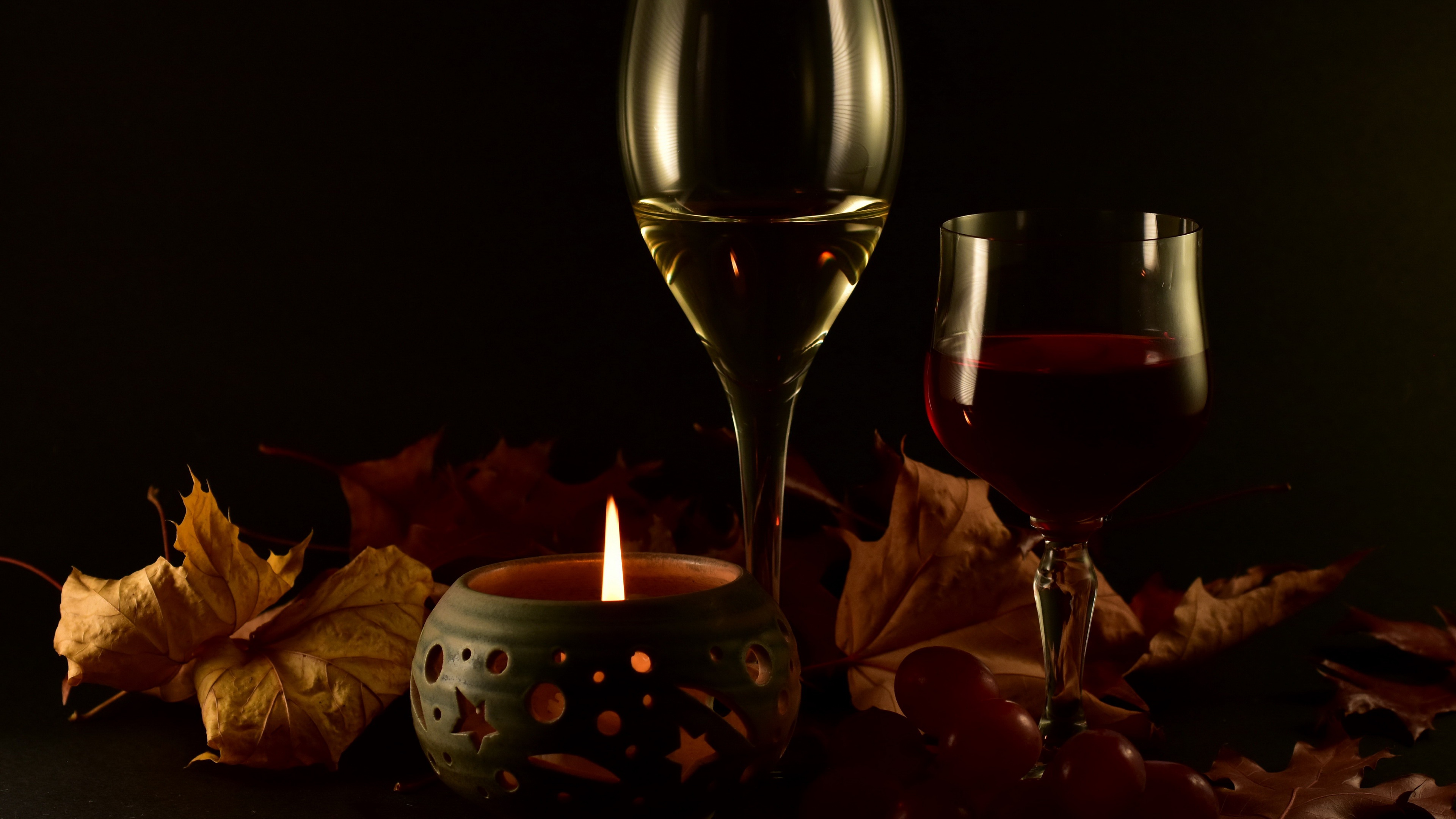 Candle Glass Wine 3840x2160